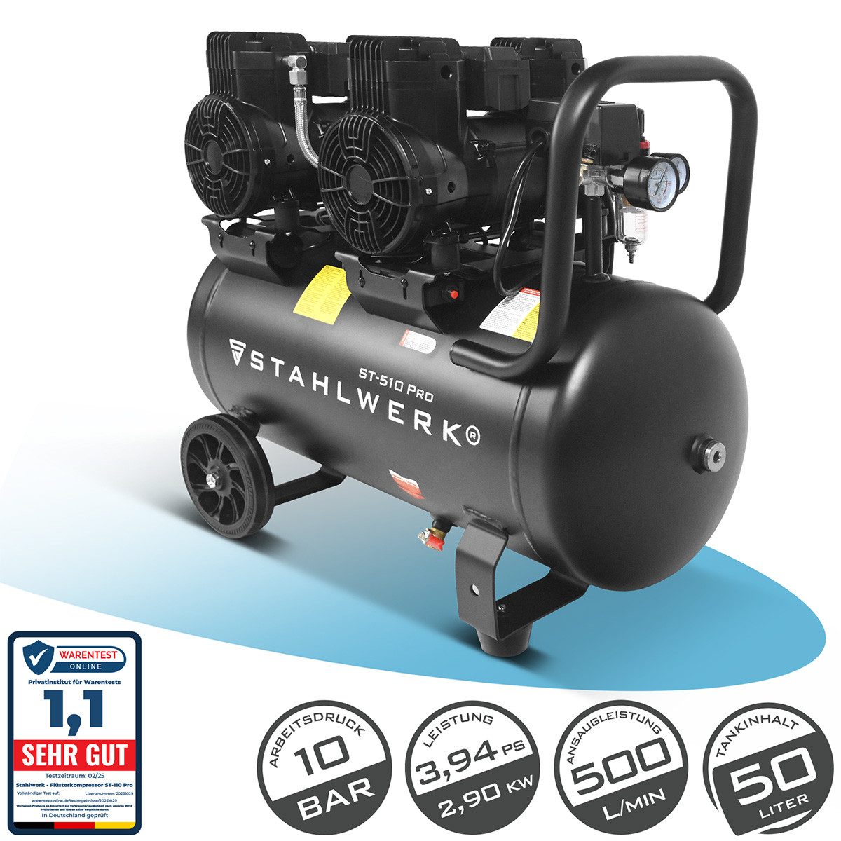 STAHLWERK Kompressor Kompressor 10 bar 50 L 3,94 PS 2,9 kW 500 l/min Druckl günstig online kaufen