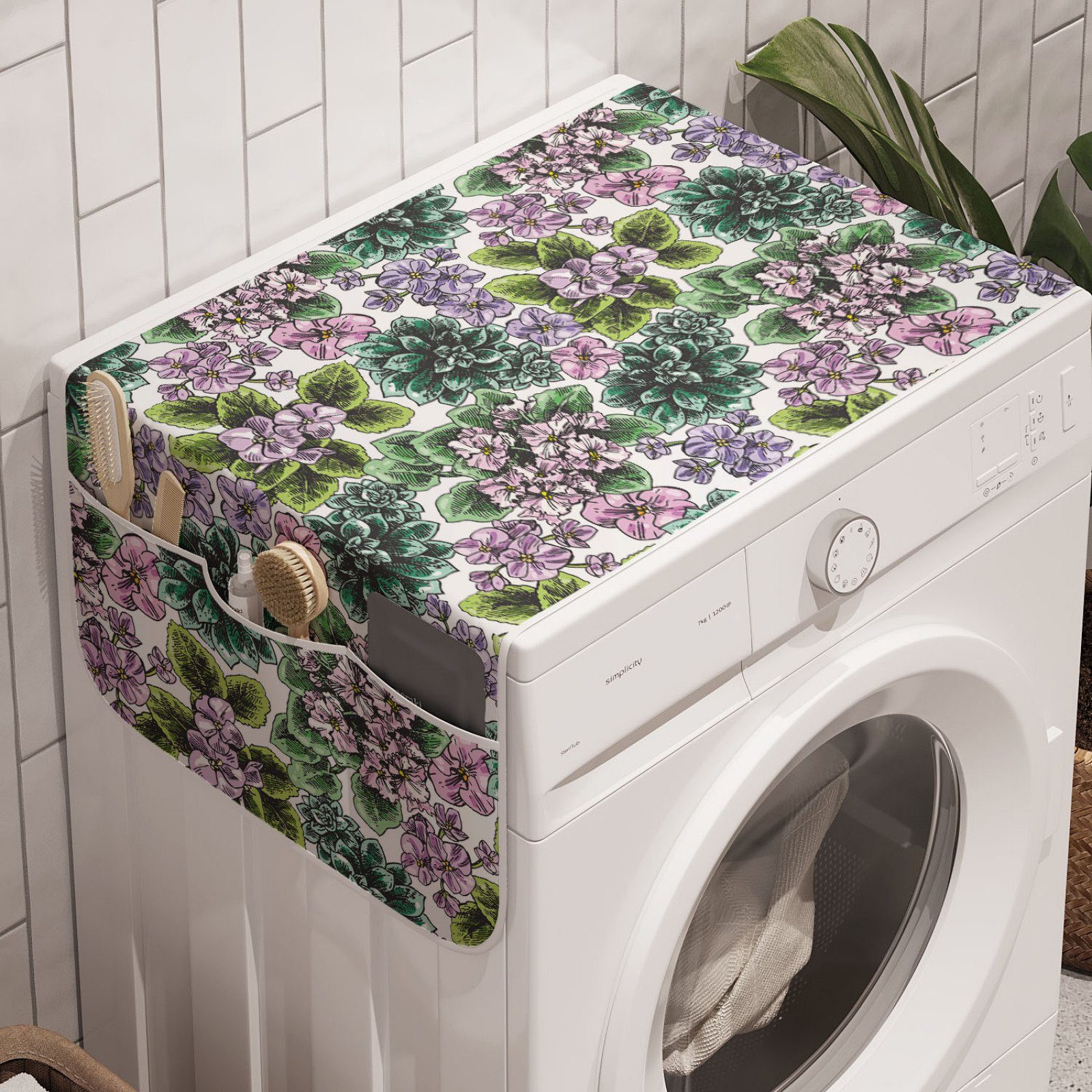 Abakuhaus Badorganizer Anti-Rutsch-Stoffabdeckung für Waschmaschine und Trockner, Blumen Violet Pfingstrosen