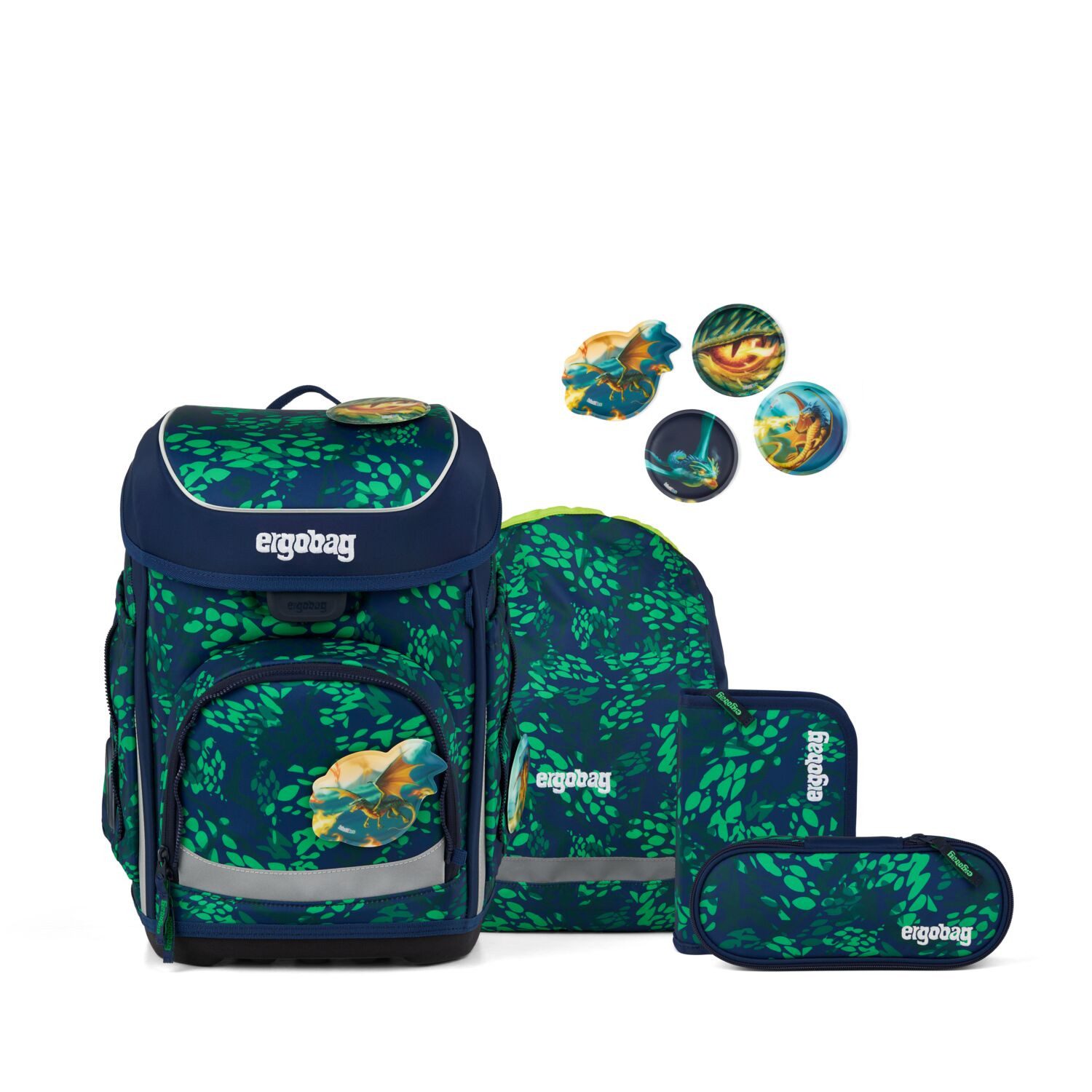 ergobag Schulranzen Schulranzen-Set CUBO DrachenbezwingBär 5-teilig (5-teilig), ergonomisch, höhenverstellbar, Your-Size-System, ab 1. Klasse