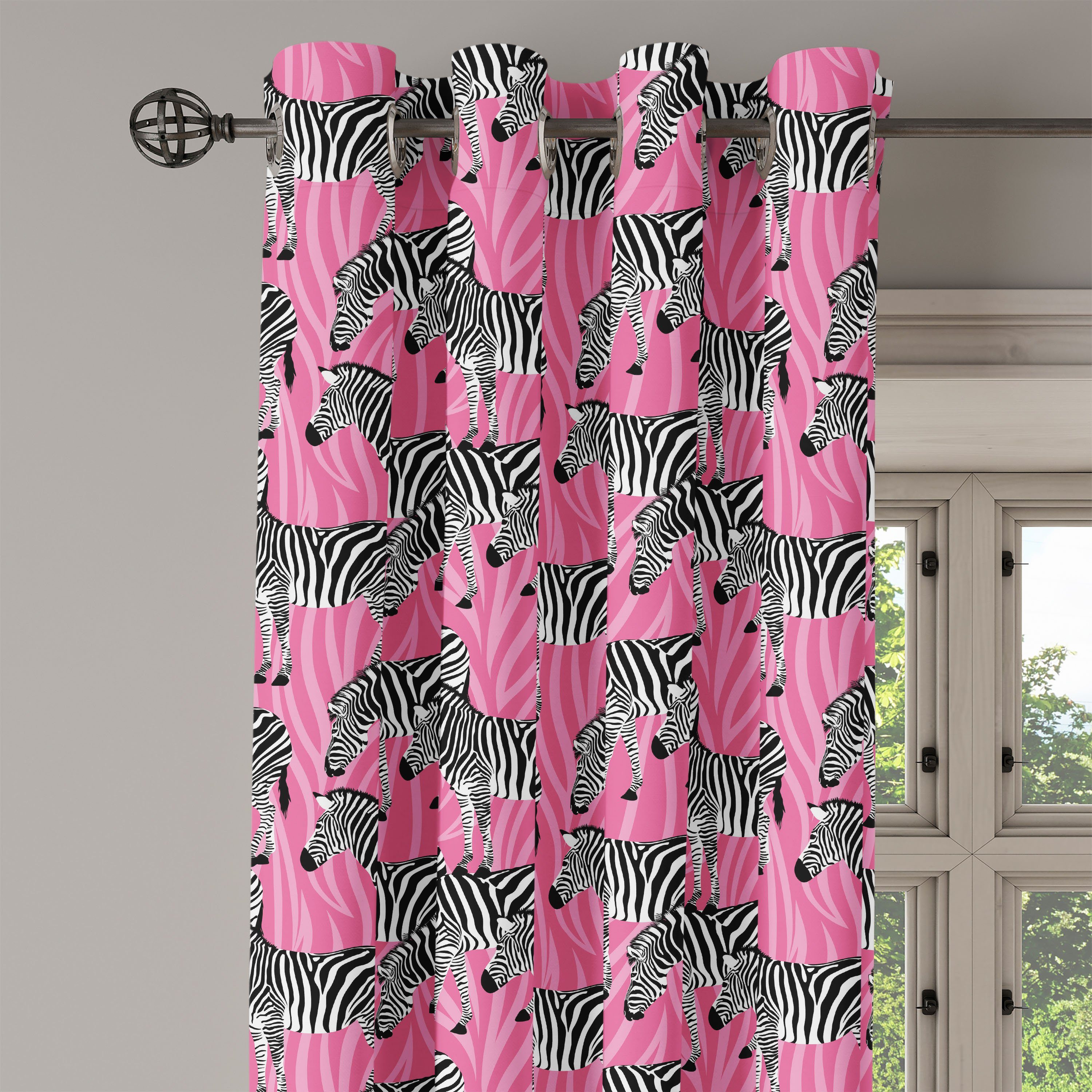 Gardine Dekorative 2-Panel-Fenstervorhänge Tiere für rosa Wohnzimmer, Wilde Zebra Pastell Abakuhaus, Schlafzimmer