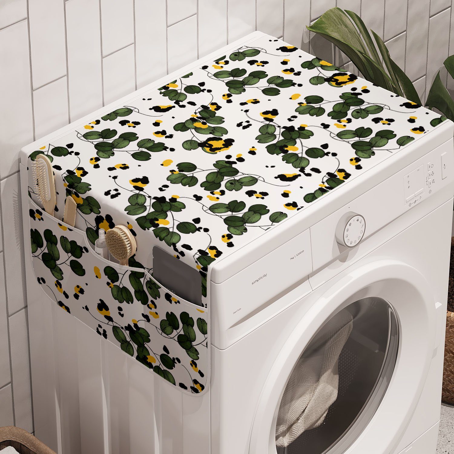 Abakuhaus Badorganizer Anti-Rutsch-Stoffabdeckung für Waschmaschine und Trockner, Abstrakt Pflanzen und handgemachte Spots