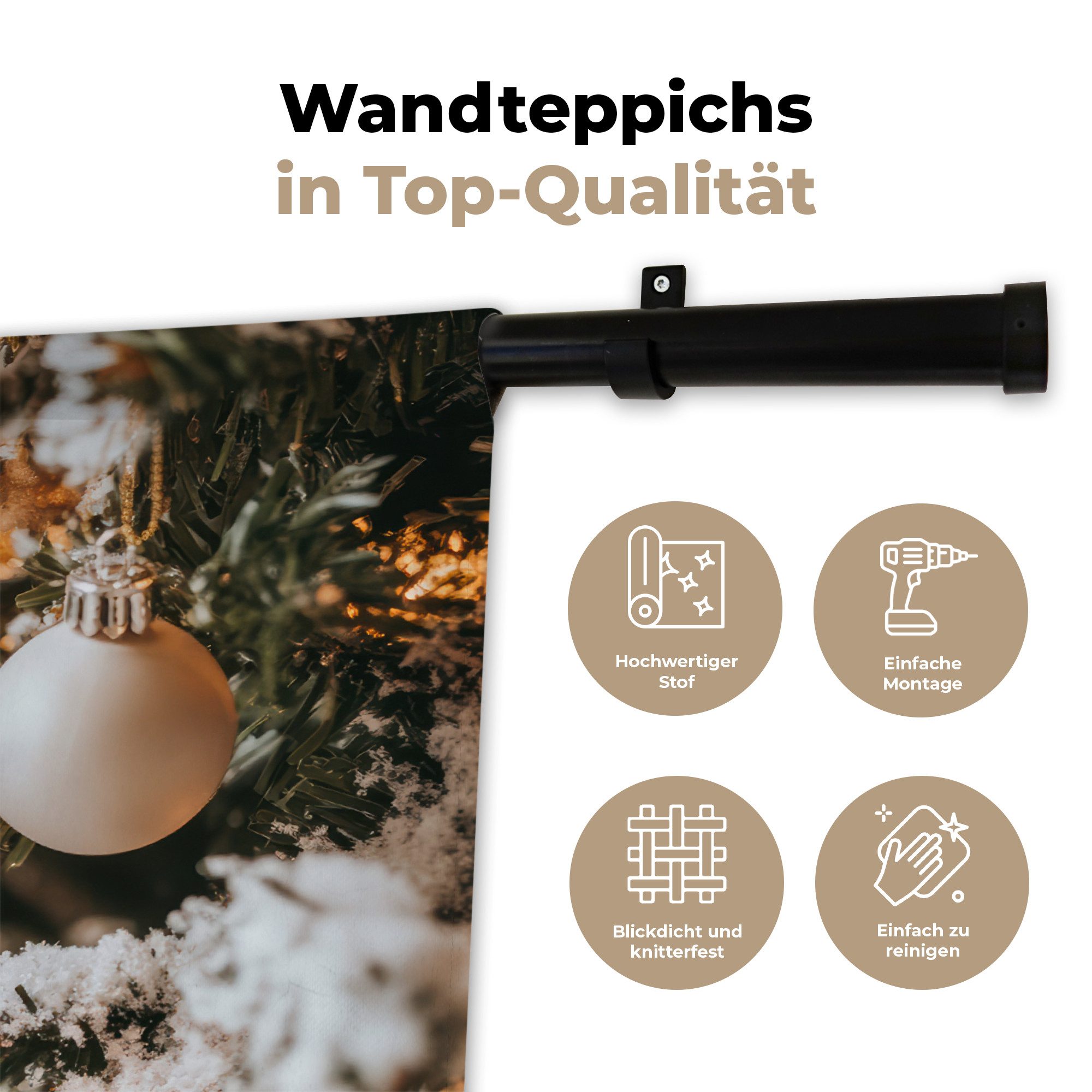 MuchoWow Wandteppich Weihnachten - Weihnachtsbaum - Winter - Innen - Schnee, Rechteckig, Höhe: 3 mm, Wandteppich für Wohnzimmer, Schlafzimmer, 60x40 cm