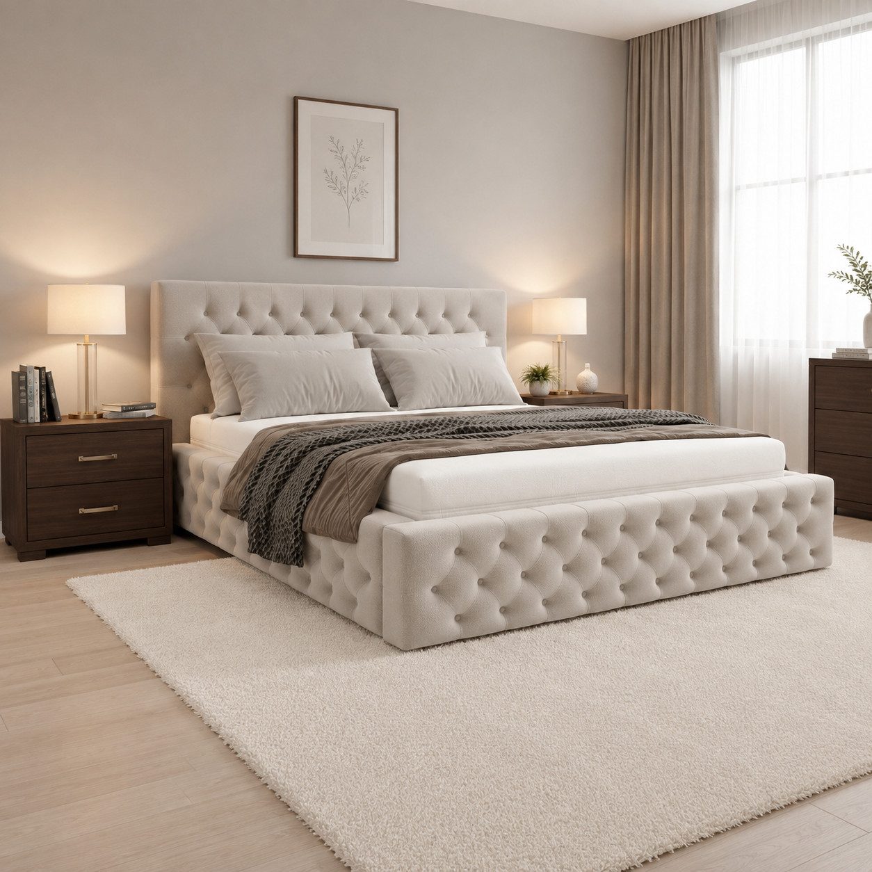 Goldstoff Stauraumbett Samtbezug - Polsterbett mit gesteppter Rückenlehne (Bett mit großen gepolstertem Kopfteil, mit Bettkasten zum aufklappen, Polsterbett), mit gepolstertem Kopfteil, Doppelbett- verfügbar 140x200 160x200 180x200 200x200cm), Verfügbar in 4 Größen - Chesterfield Stil – Modern & Elegant
