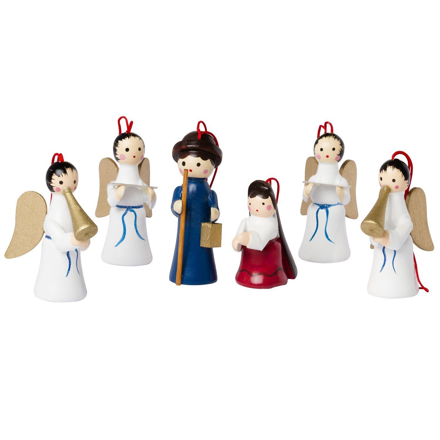 BRUBAKER Christbaumschmuck Weihnachtsanhänger Set Maria und Joseph (6-tlg), 6 cm hohe handbemalte Christbaum Anhänger, aus Holz