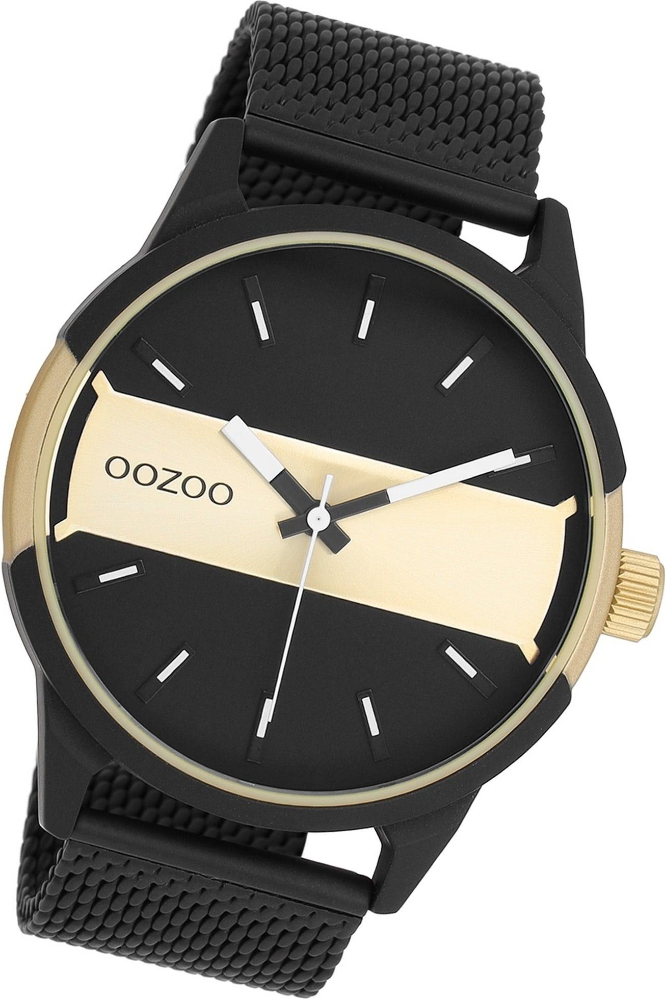 OOZOO Quarzuhr Oozoo Herren Armbanduhr Timepieces, Herrenuhr Metall, Mesharmband schwarz, rundes Gehäuse, groß (ca. 48mm)