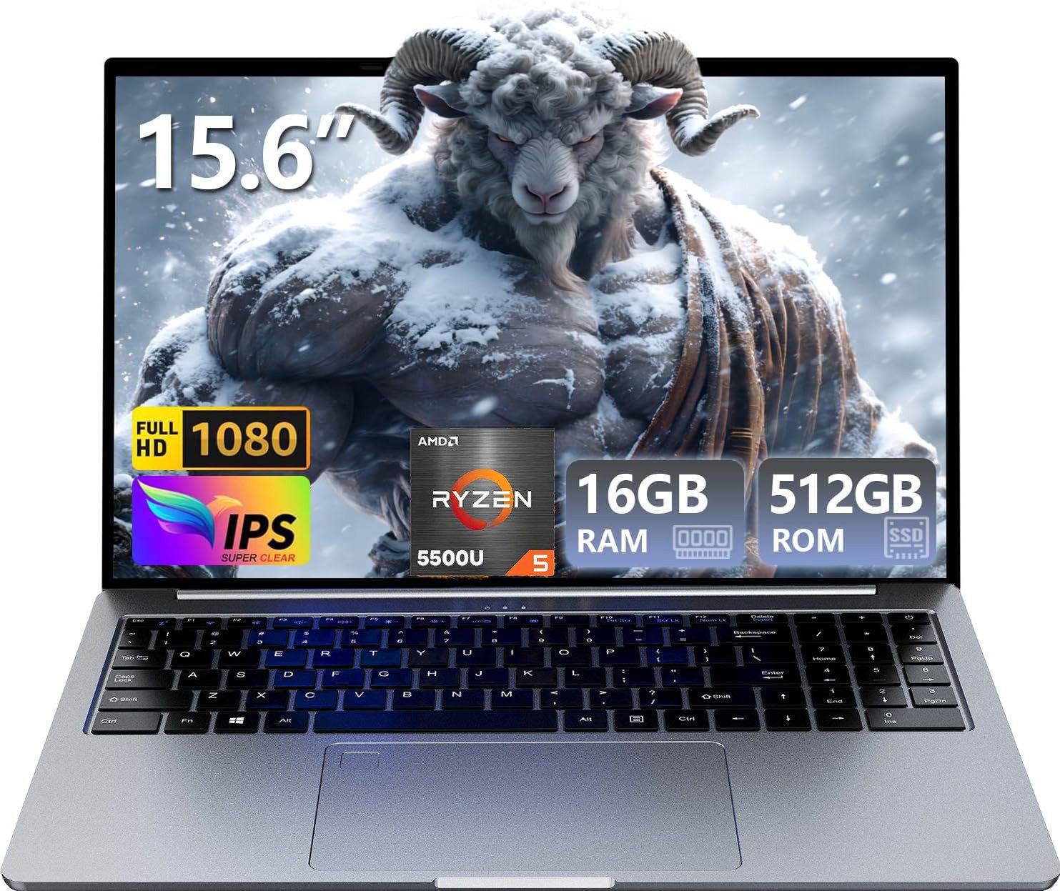 Ninkear Laptop AMD Ryzen 5 5500U(bis zu 4,0 GHz),16GB RAM + 512GB SSD Business-Notebook (39,62 cm/15.6 Zoll, AMD AMD Ryzen 5 5500U, AMD Radeon Graphics 1800 MHz, 16 GB, 512 GB SSD, WiFi 6 HDMI BT5.2, Win 11, QWERTY Tastatur)