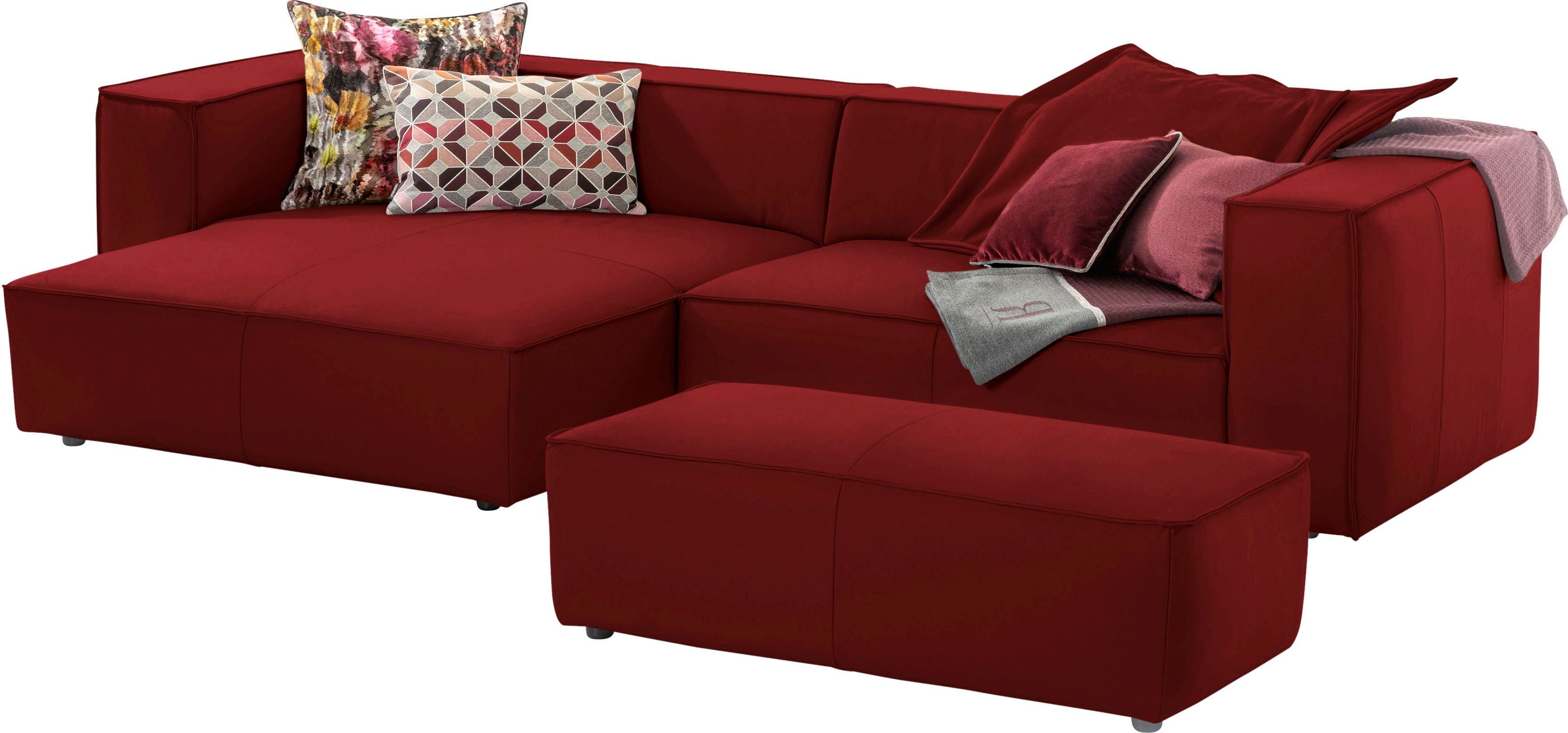 W.SCHILLIG Ecksofa around-the-block Mega-Sofa & Hocker, viel Platz, Breite 300cm, L-Form, Spar-Set, inklusive Hocker, mit eleganter Biese, mit Federkern