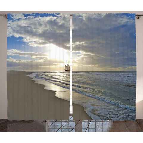 Gardine Schlafzimmer Kräuselband Vorhang mit Schlaufen und Haken, Abakuhaus, Strand Segeln shipt Sonnenuntergang