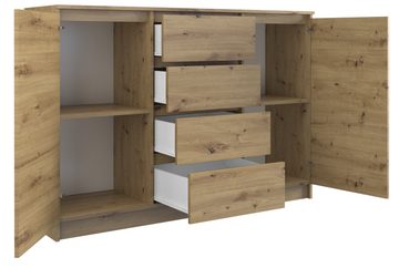 ibonto Nachtkommode Sideboard mit 4 Schubladen & 2 Türen für Schlafzimmer, Wohnzimmer