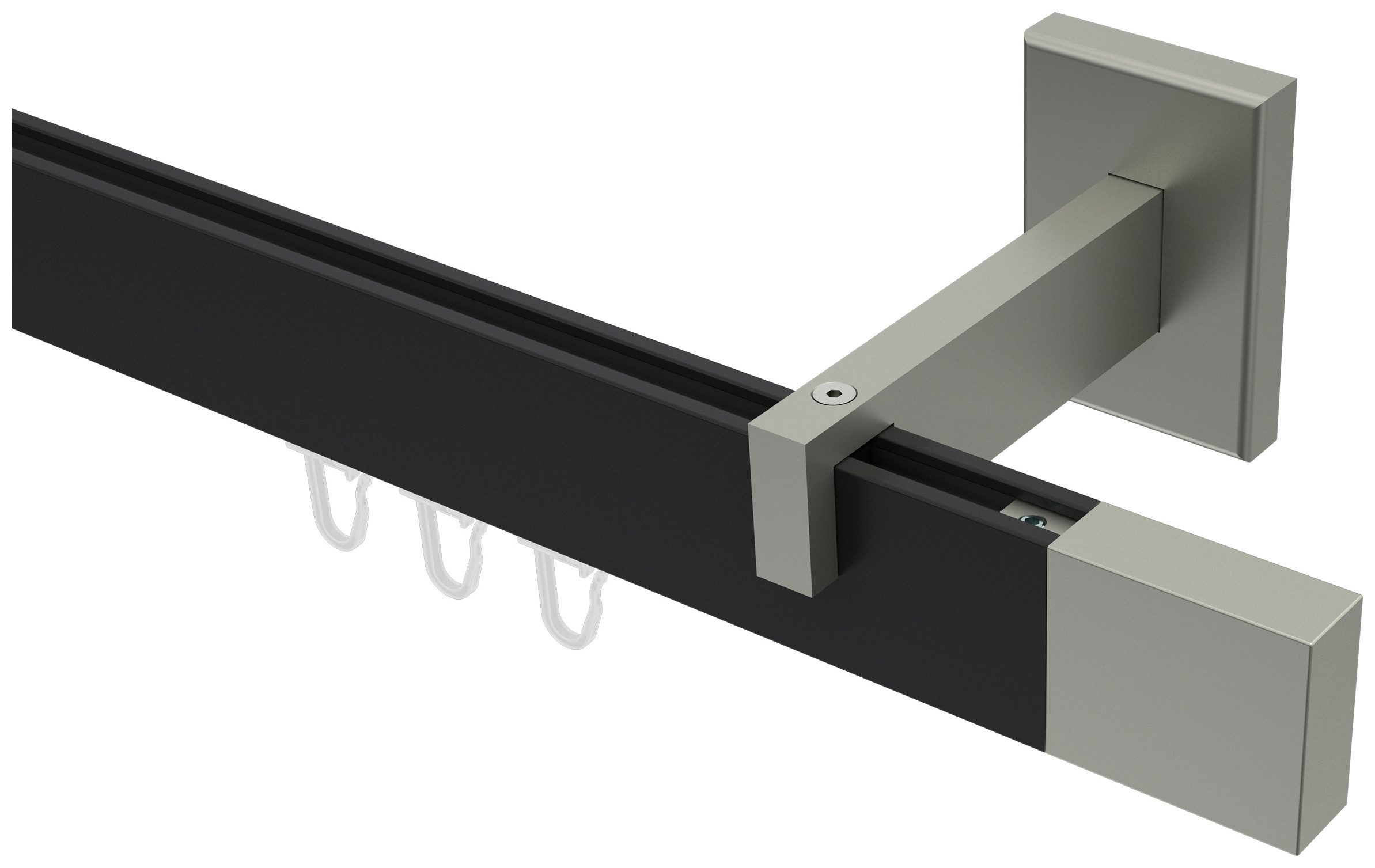 INTERDECO Innenlaufschiene Smartline Lox, 1-läufig, Fixmaß, kürzbar, Wandmontage, Aluminium, Schwarz / Edelstahl-Optik / Bicolor, 14x35
