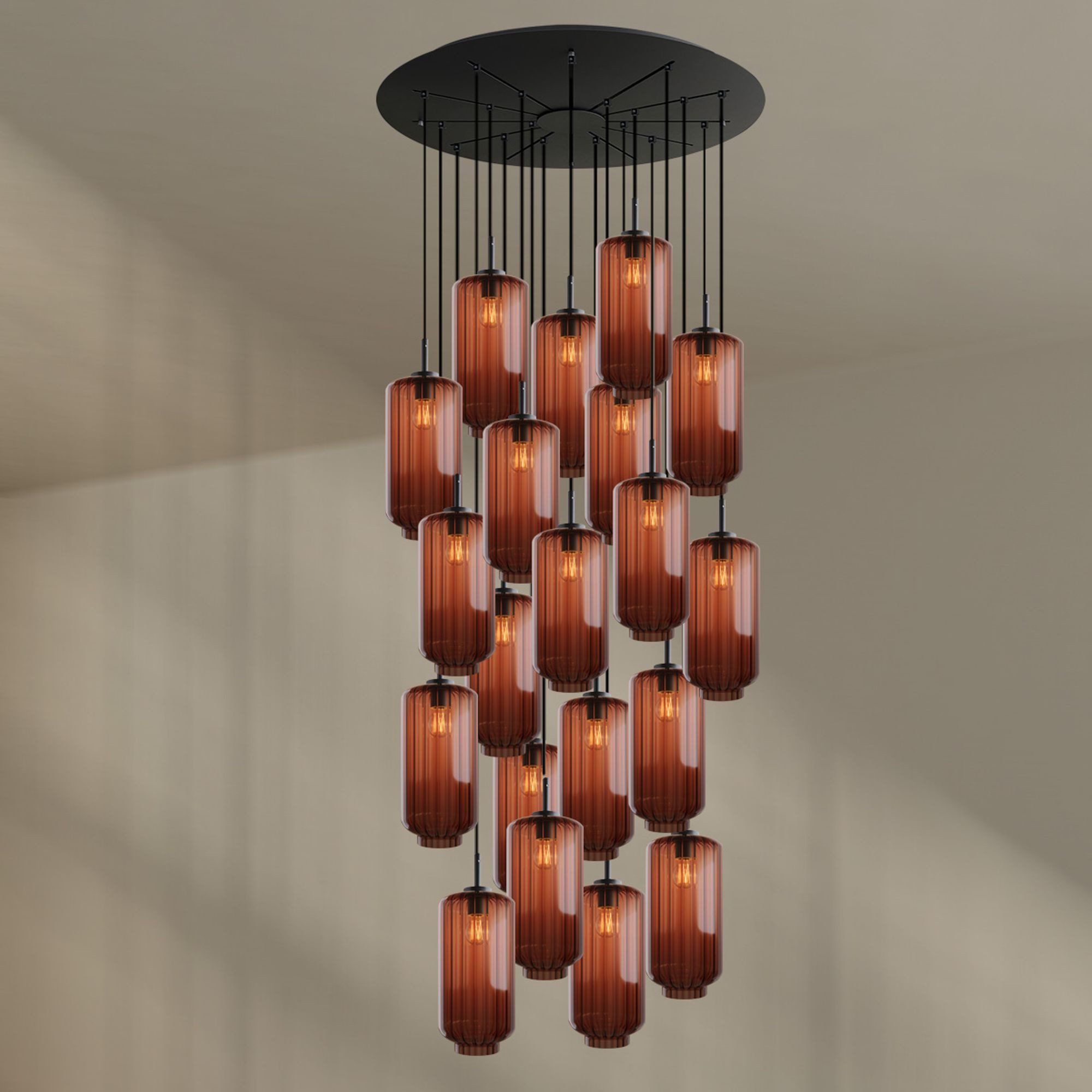 s.luce Pendelleuchte Velo Galerieleuchte 20-flg Ø 120cm Baldachin Ø 18cm Braun