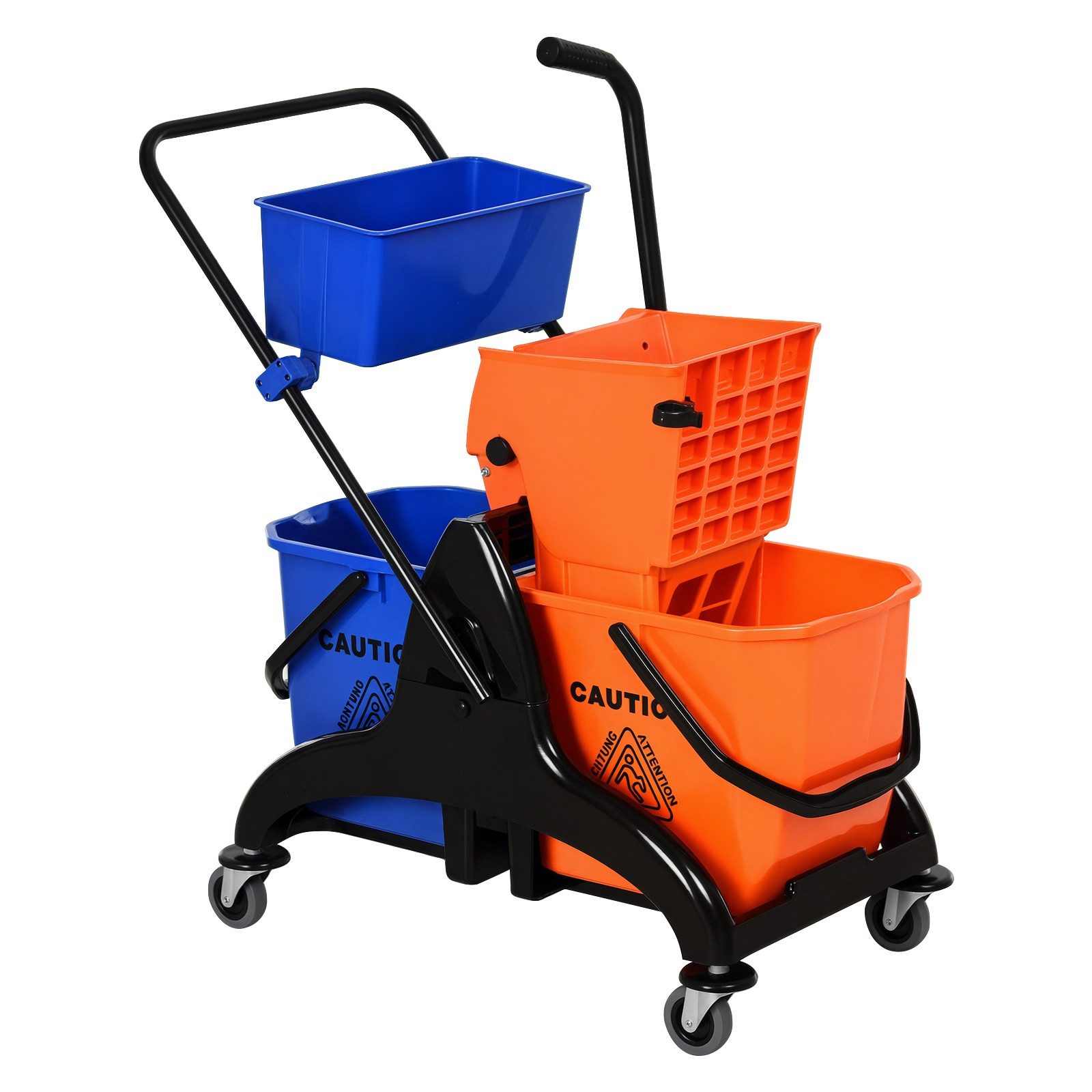 HOMCOM Putzeimer Putzwagen, Haushaltswagen, (Reinigungswagen, 1-tlg., Wischwagen mit Wischmopp-Presse), mit Rollen, 26 Liter, Orange