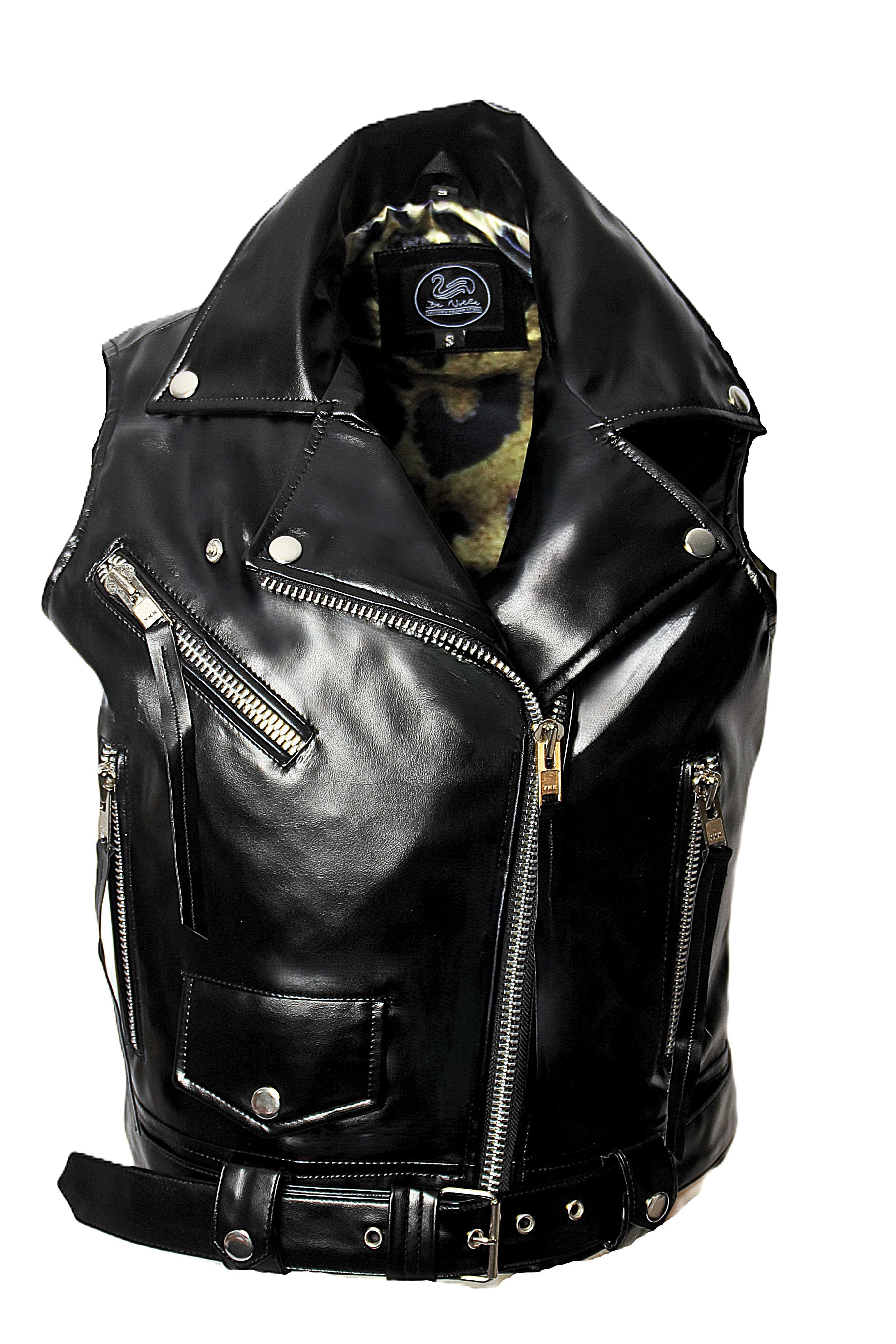 Be Noble Lederweste Biker Vamp Glänzende Weste mit vielen Details in Lackoptik