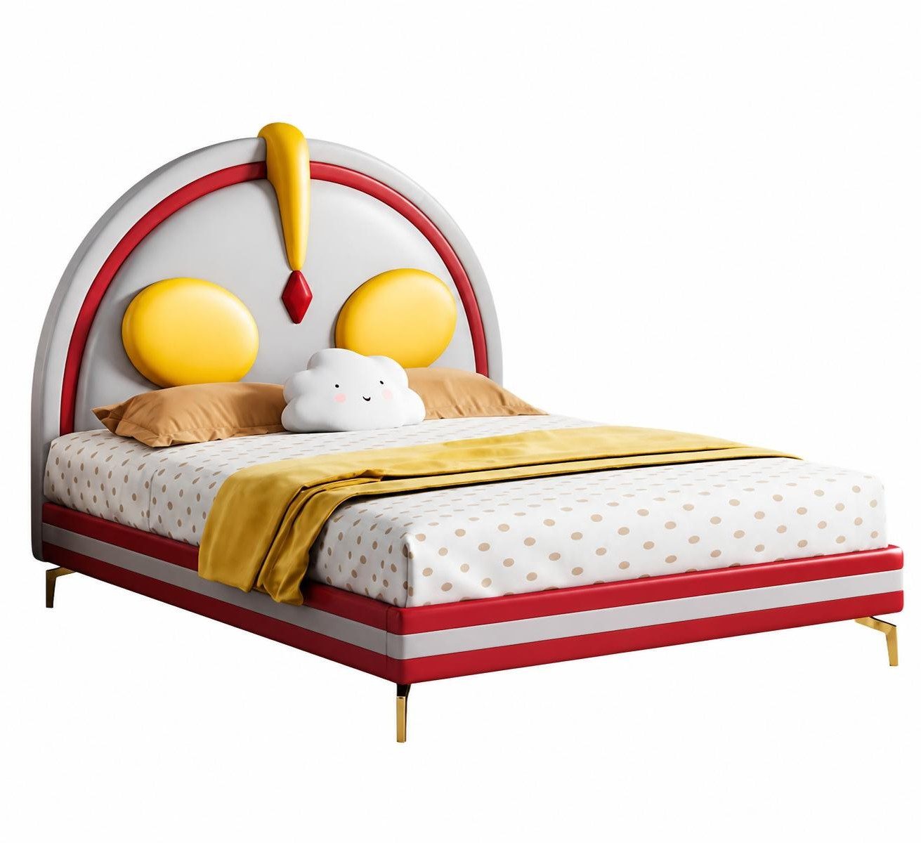 Xlmoebel Kinderbett Rotes Leder-Kinderbett für Jungen und Mädchen im modernen Design, Made in Europa