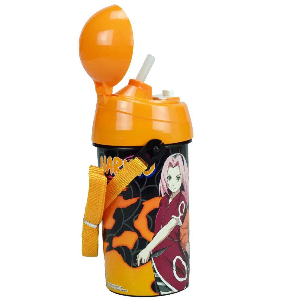 Naruto Trinkflasche Anime Naruto Shippuden Trinkflasche mit Tragegurt und Trinkhalm, 500 ml