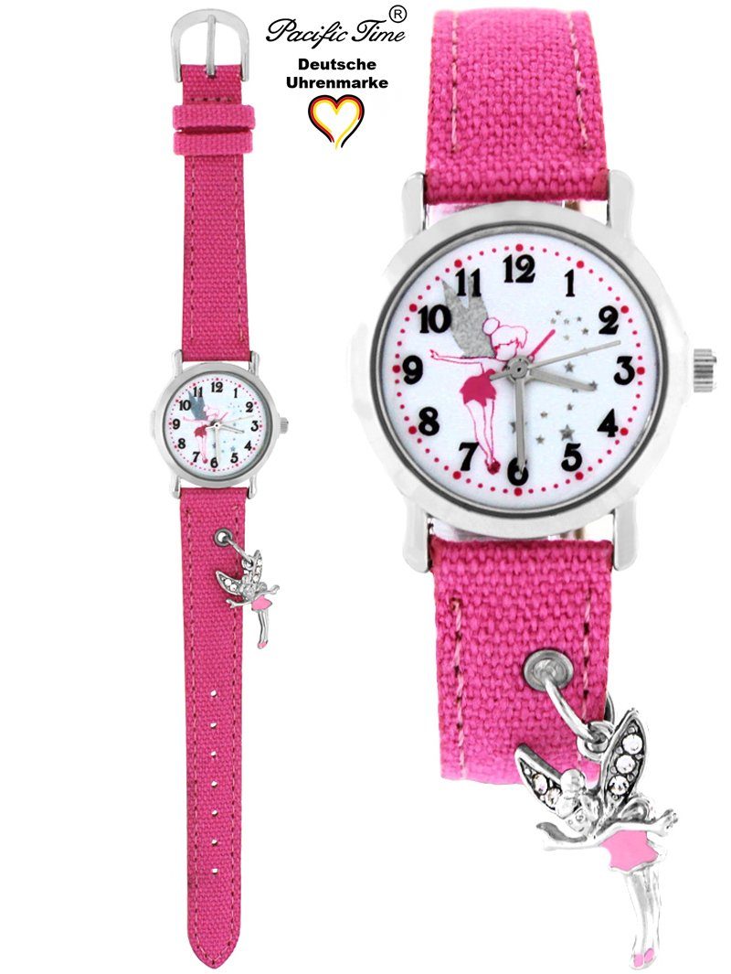 Time Armbanduhr Stoffarmband, Kinder Versand Pacific rosa mit Quarzuhr Gratis Elfenanhänger