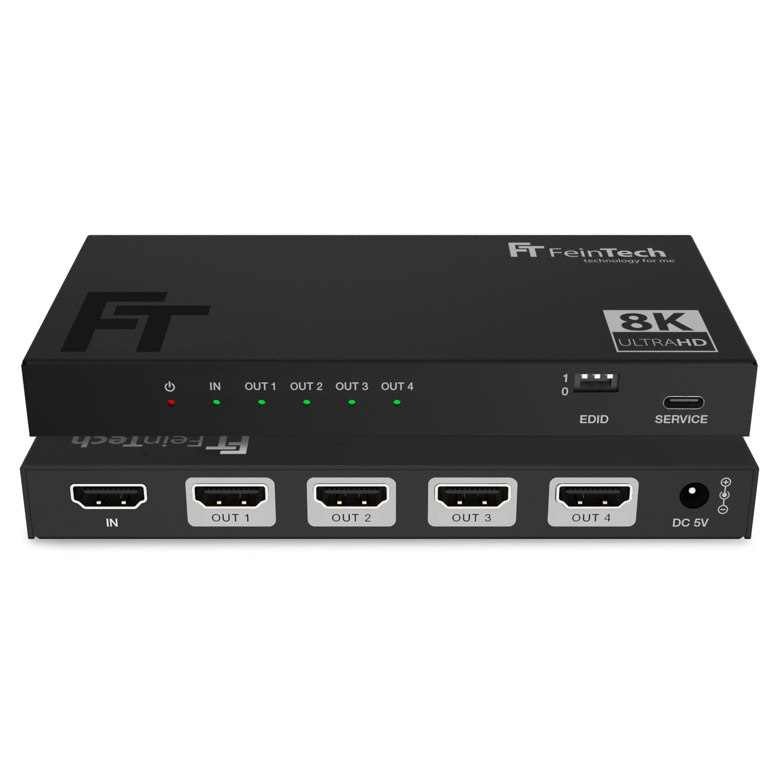 FeinTech HDMI-Splitter SP410 1 in 4 out, HDMI 2.1 4K 120Hz & 8K 60Hz Downscaler CEC-Pass