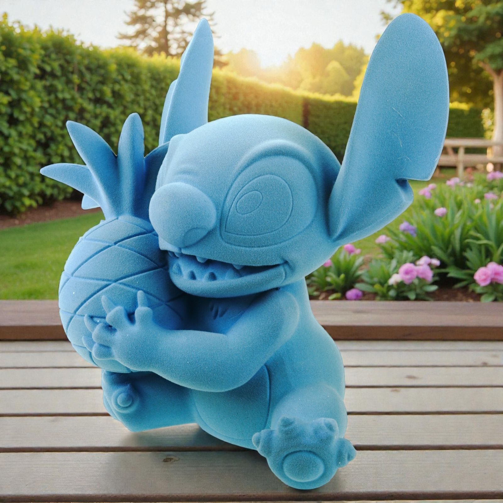 Disney Gartenfigur Stitch blau beflockt 18x17 cm Offiziell lizenzierte Disney Dekofigur