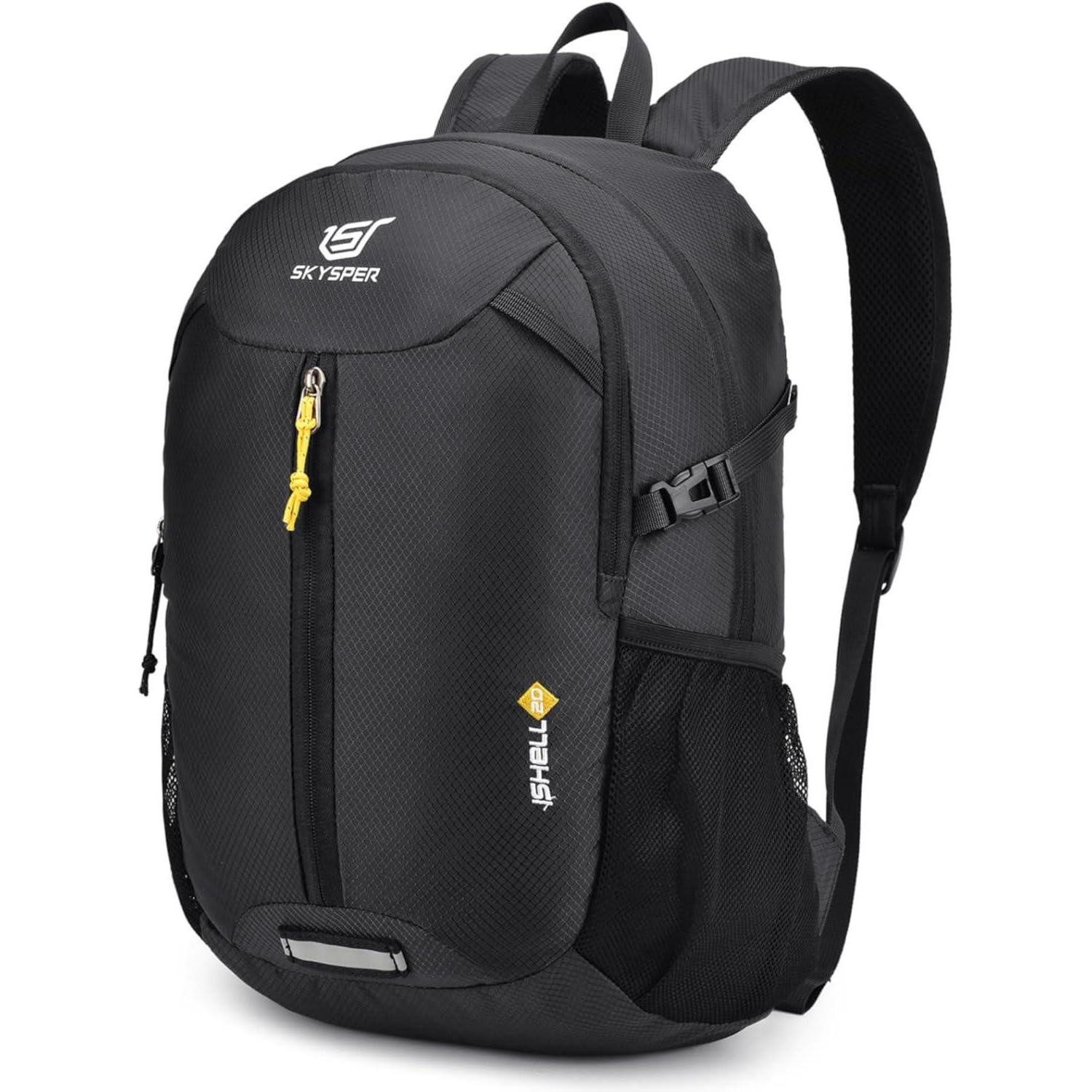 Tagesrucksack 20L Ultraleichter Faltbarer Rucksack Wasserfest Daypack Schwarz