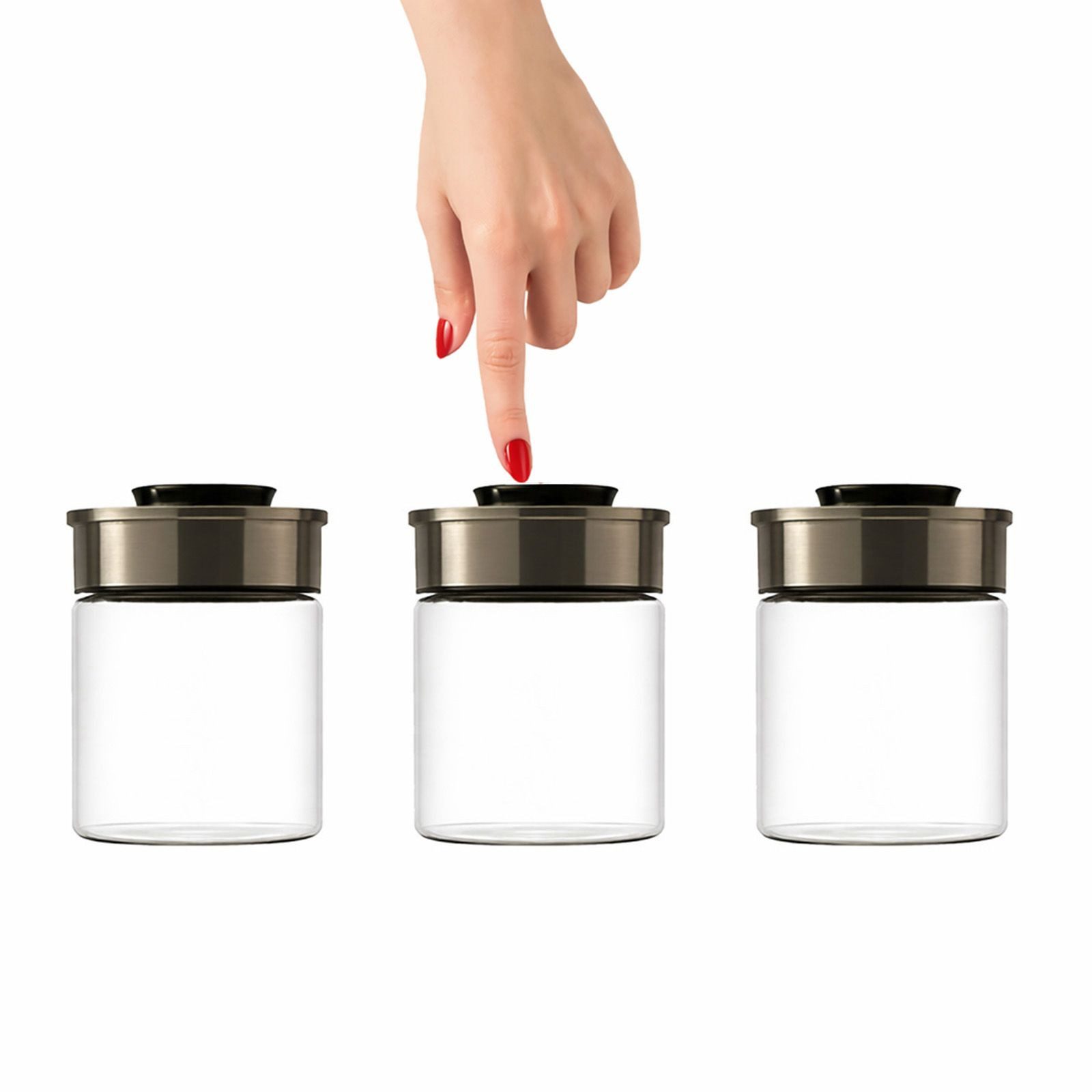BURI Vorratsglas 3x Vakuum Vorratsdosen Glas 700ml Vorratsgläser Vakuumdeckel luftdicht, Glas