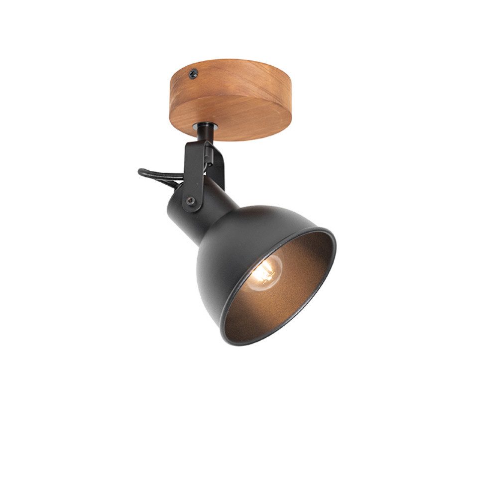 Qazqa LED Aufbaustrahler Tommy, ohne Leuchtmittel, E14, Schwarz, Industrie, Stahl, 1-flammig