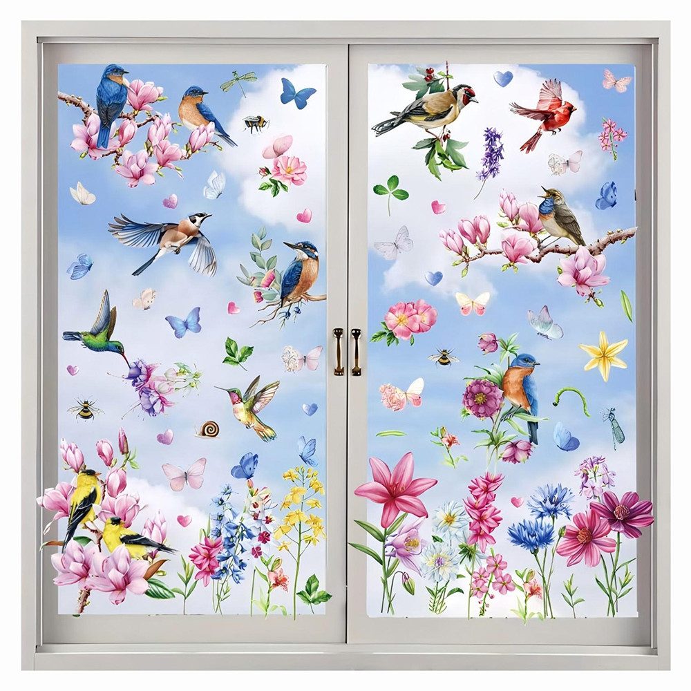 Agger Aufkleber Fensterfolie Glasmalerei Sonnenschutz Fenster Bunt Dekorfolie, Privatsphäre Statisch Milchglasfolie Haftend Vogel Fensteraufkleber