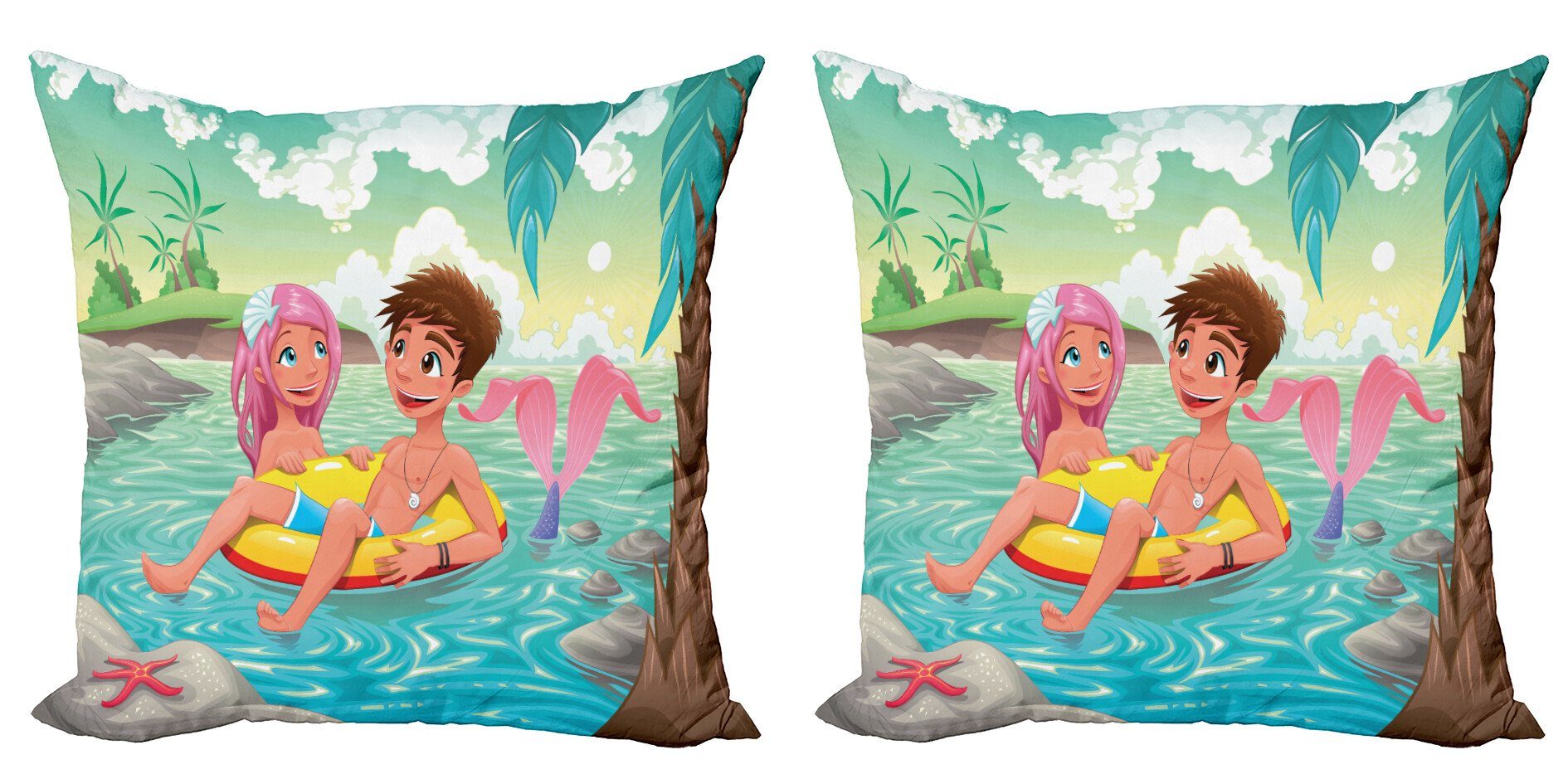 Tropical Kids Stück), Abakuhaus Cartoon Digitaldruck, Kissenbezüge (2 Accent Doppelseitiger Modern Liebe