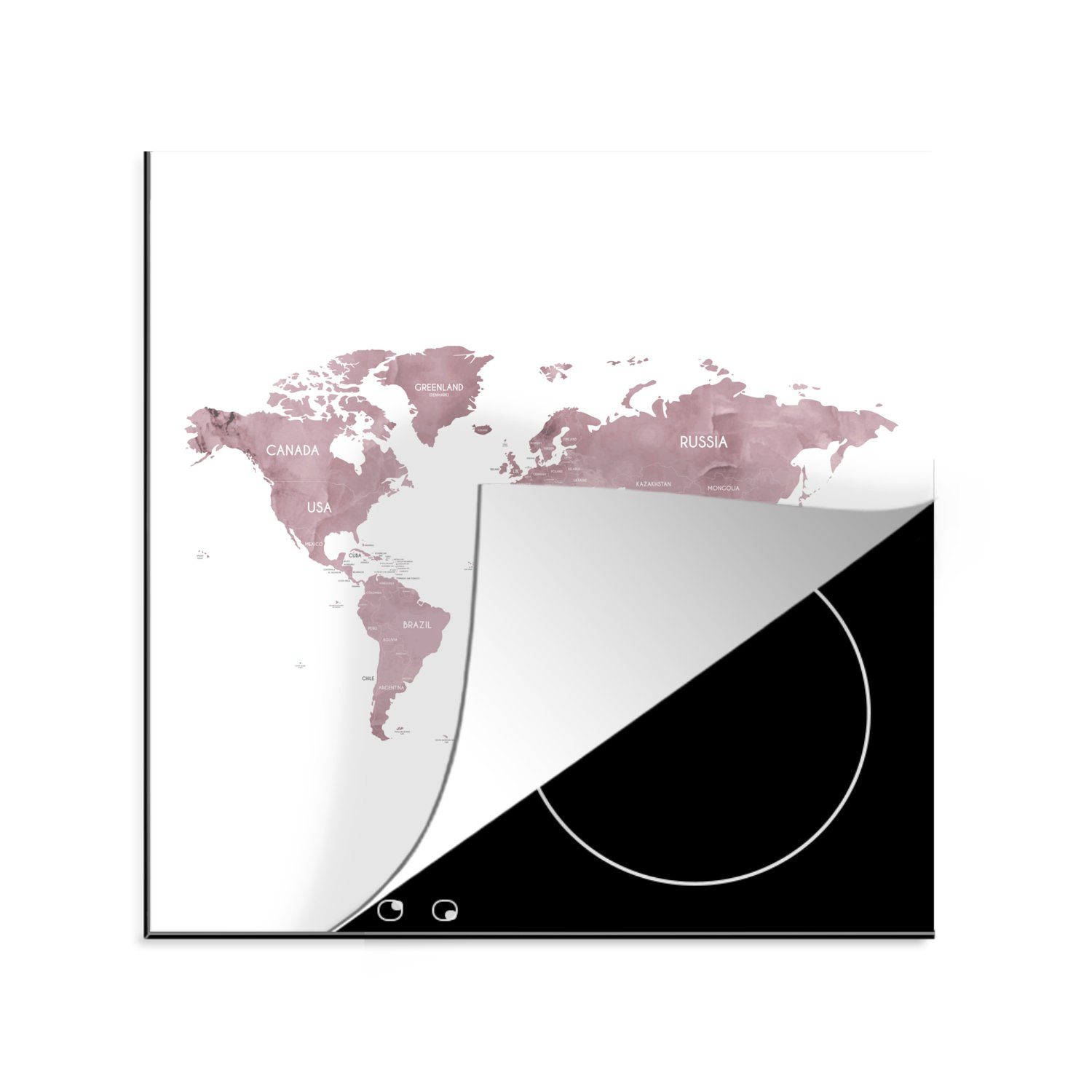 MuchoWow Herdblende-/Abdeckplatte Weltkarte - Weiß - Marmor, Vinyl, (1 tlg), 78x78 cm, Ceranfeldabdeckung, Arbeitsplatte für küche
