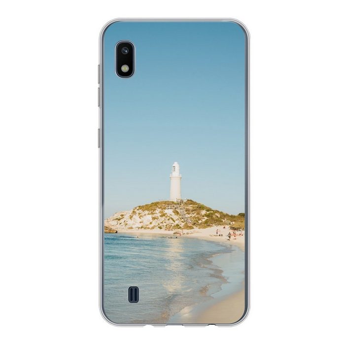 MuchoWow Handyhülle Insel mit Leuchtturm Handyhülle Samsung Galaxy A10 Smartphone-Bumper Print Handy