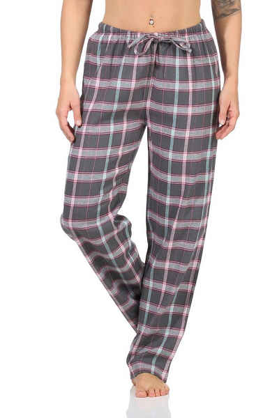 Normann Pyjama Damen Flanell Pyjama Hose, karierte Schlafanzug Hose lang