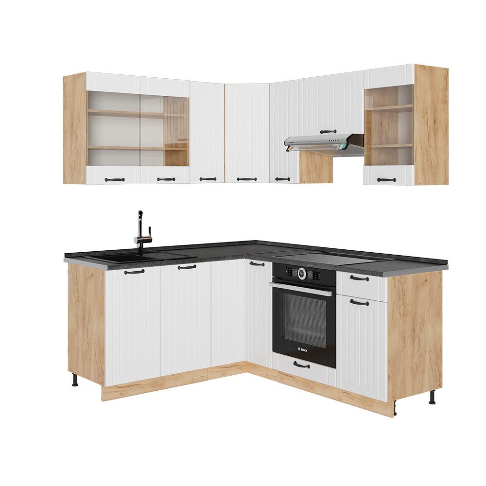 Vicco Winkelküche Fame-Line, Weiß Landhaus/Goldkraft Eiche, günstig online kaufen