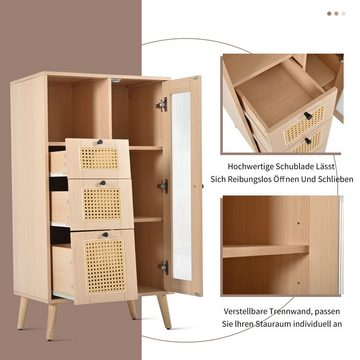 Merax Highboard mit Rattan-Schubladen und Tür, Sideboard, Kommode mit offenem Fach, Bücherschrank, H:110cm