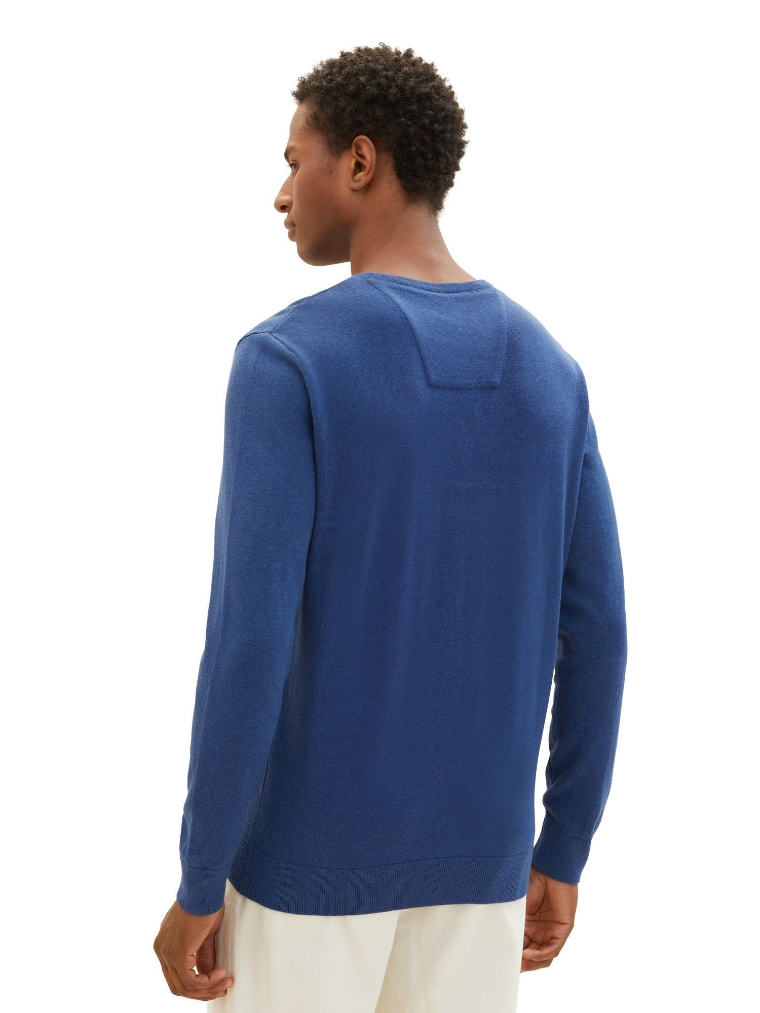 Sweatshirt Rippbündchen Pullover Sweatshirt meliert (1-tlg) blau mit TOM TAILOR
