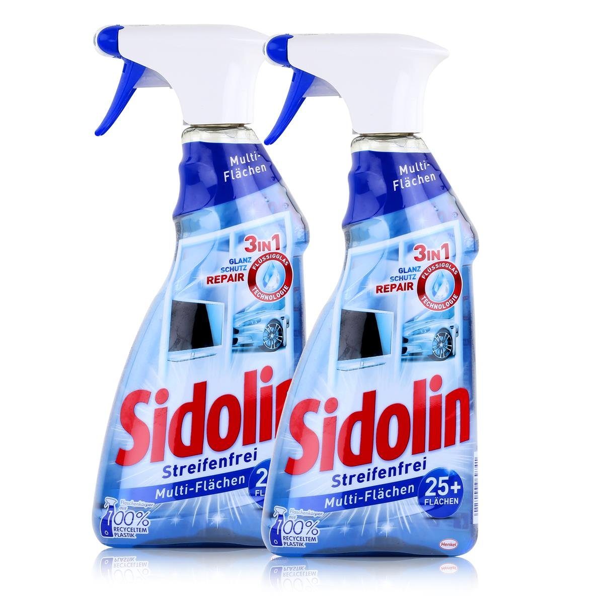 SIDOLIN Pack) (2er 500ml Multi-Flächen Glasreiniger Sidolin - Glasreiniger Streifenfrei