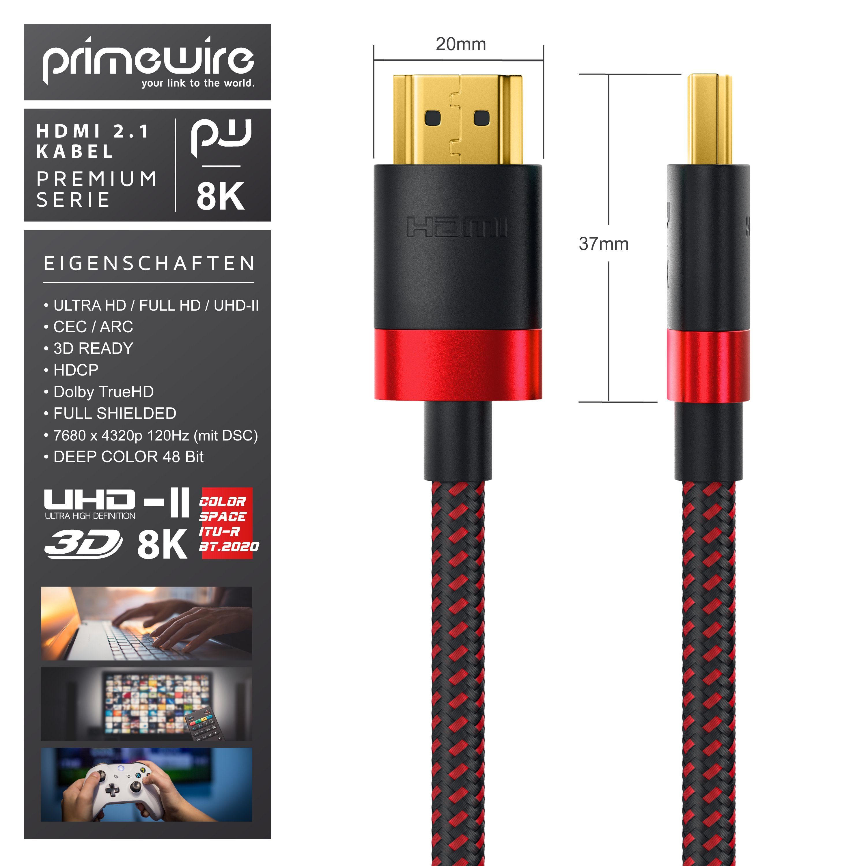 Primewire 8K @ 120Hz / 4K @ 240Hz DSC, Ultra High Speed, Nylonummantelung, 3m HDMI-Kabel, 2.1, HDMI Typ A (300 cm), 48 Gbit/s Bandbreite, eARC, CEC, HDCP, für G – Bild 4 von 5