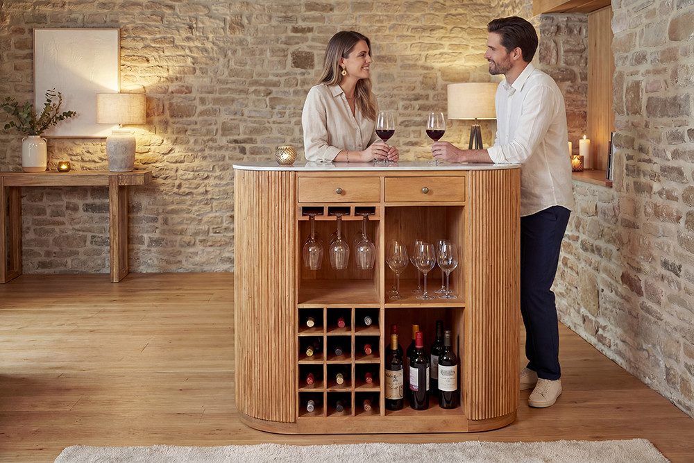 riess-ambiente Bartisch TRES CHIC 120cm natur/weiß - Marmor, Mangoholz, mit Flaschenregal (Einzelartikel, 1-St), Schrank mit Multifunktion & Stauraum - ideal für Wohnzimmer oder Küche