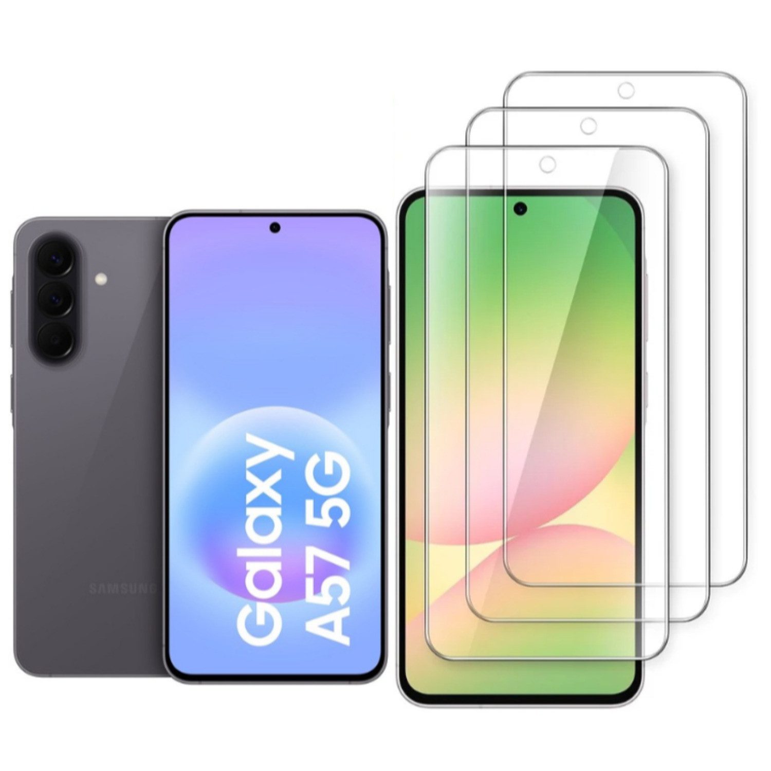 CLM-Tech Displayschutzglas 3X für Samsung Galaxy A57 5G, Panzerglas Folie - Blasenfreie Anbringung und kratzfest -, 3 Stück, Anti-Fingerabdruck
