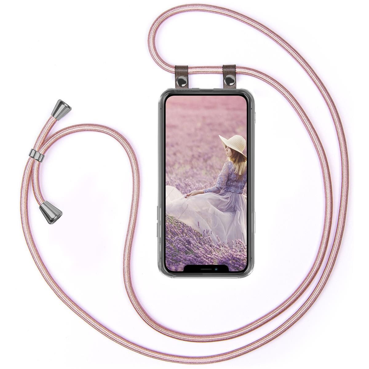 moex Handykette für iPhone 12 Pro Max Hülle mit Band Free Spirit Rosa 6,7 Zoll, Handyhülle zum Umhängen Handyband Kette abnehmbar Handy Umhängeband