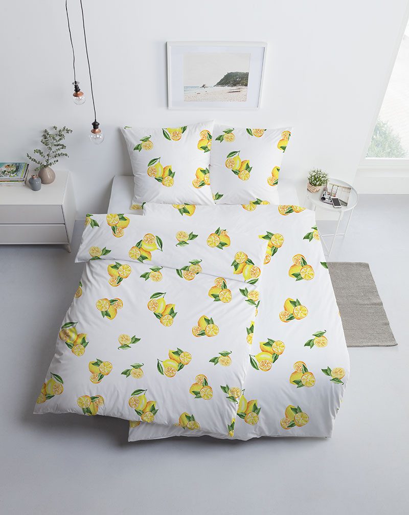 Estella Bettwäsche Estella Mako-Satin Bettwäsche 135x200 Zitronen Früchte Lemon Citrus, Mako-Satin, 2 teilig, für Sommer und Winter