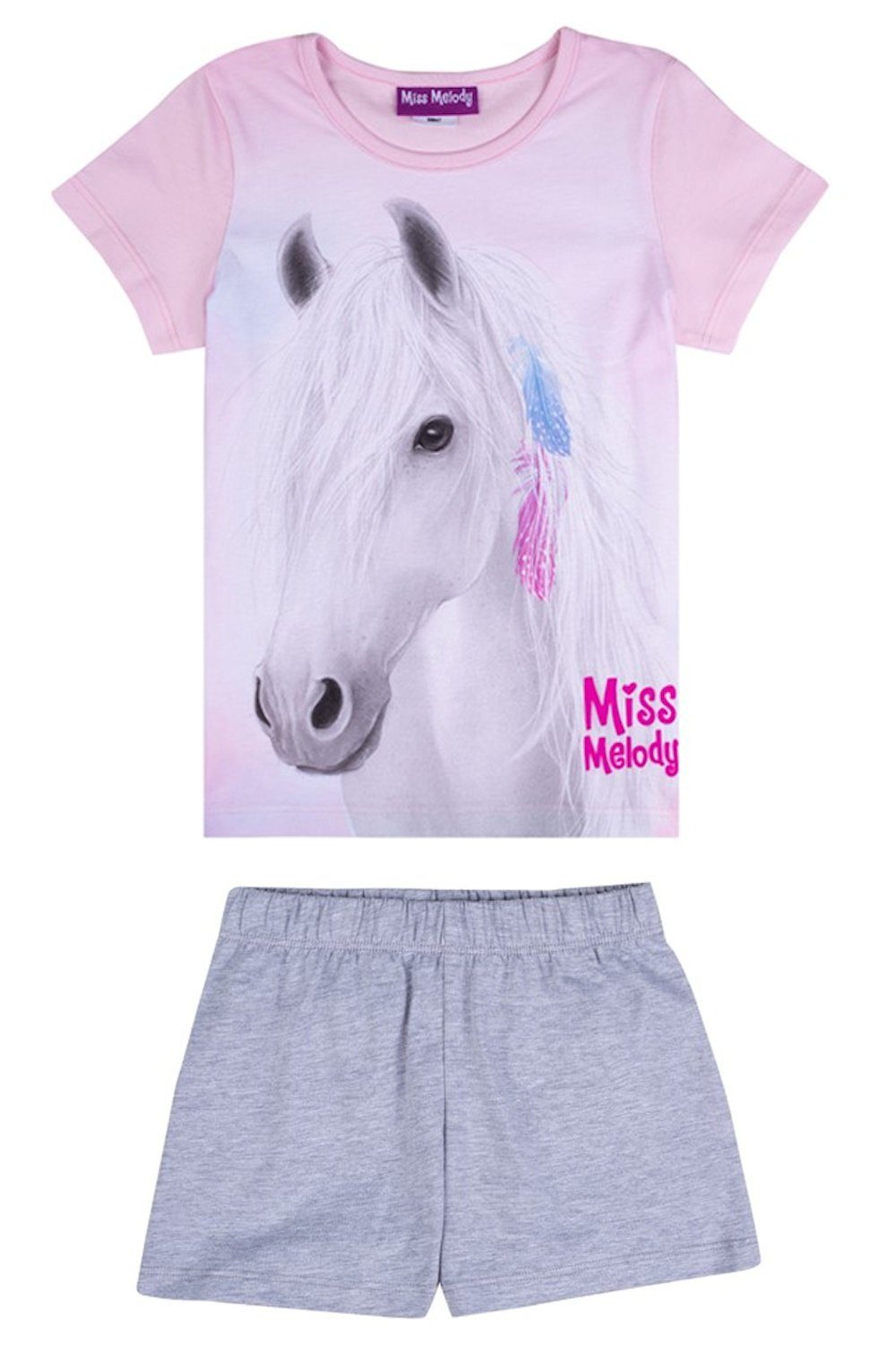 Miss Melody Shorty Miss Melody Shorty Pyjama Schlafanzug kurz Pferde rosa hellgrau (2 tlg) | Pyjamas