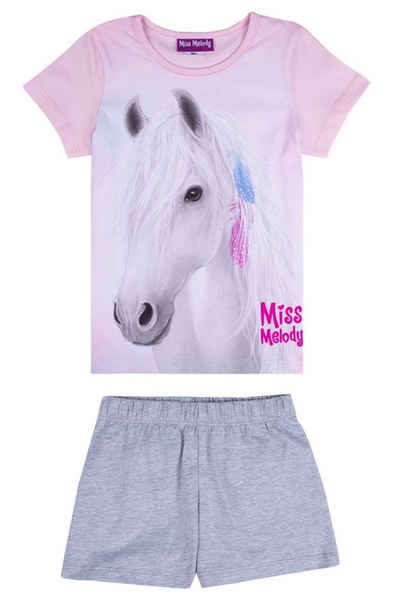 Miss Melody Shorty Miss Melody Shorty Pyjama Schlafanzug kurz Pferde rosa hellgrau (2 tlg)