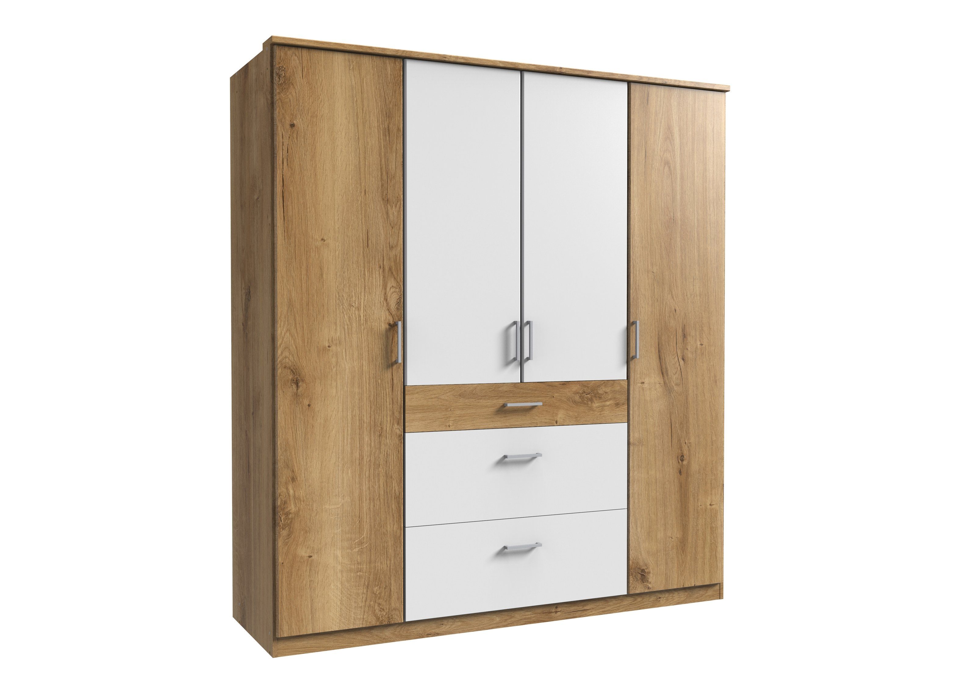 freiraum Kleiderschrank Click (B/H/T: 180x198x58 cm) in Plankeneiche-Nachbildung mit 3 Schubladen und 4 Türen