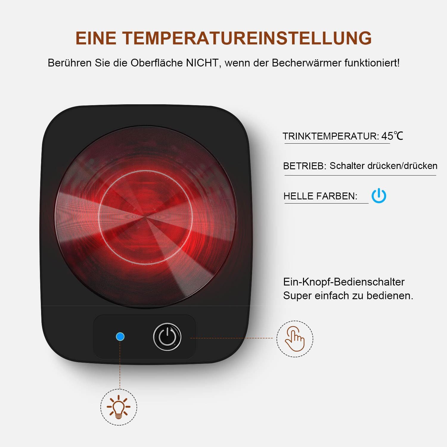 Coonoor Tassenwärmer USB Becherwärmer für Kaffee, 45°C Smarter Schreibtisch Becherwärmer, für Schreibtisch, Teewärmer, Milchwärmer, Heizfunktion für Kaffee