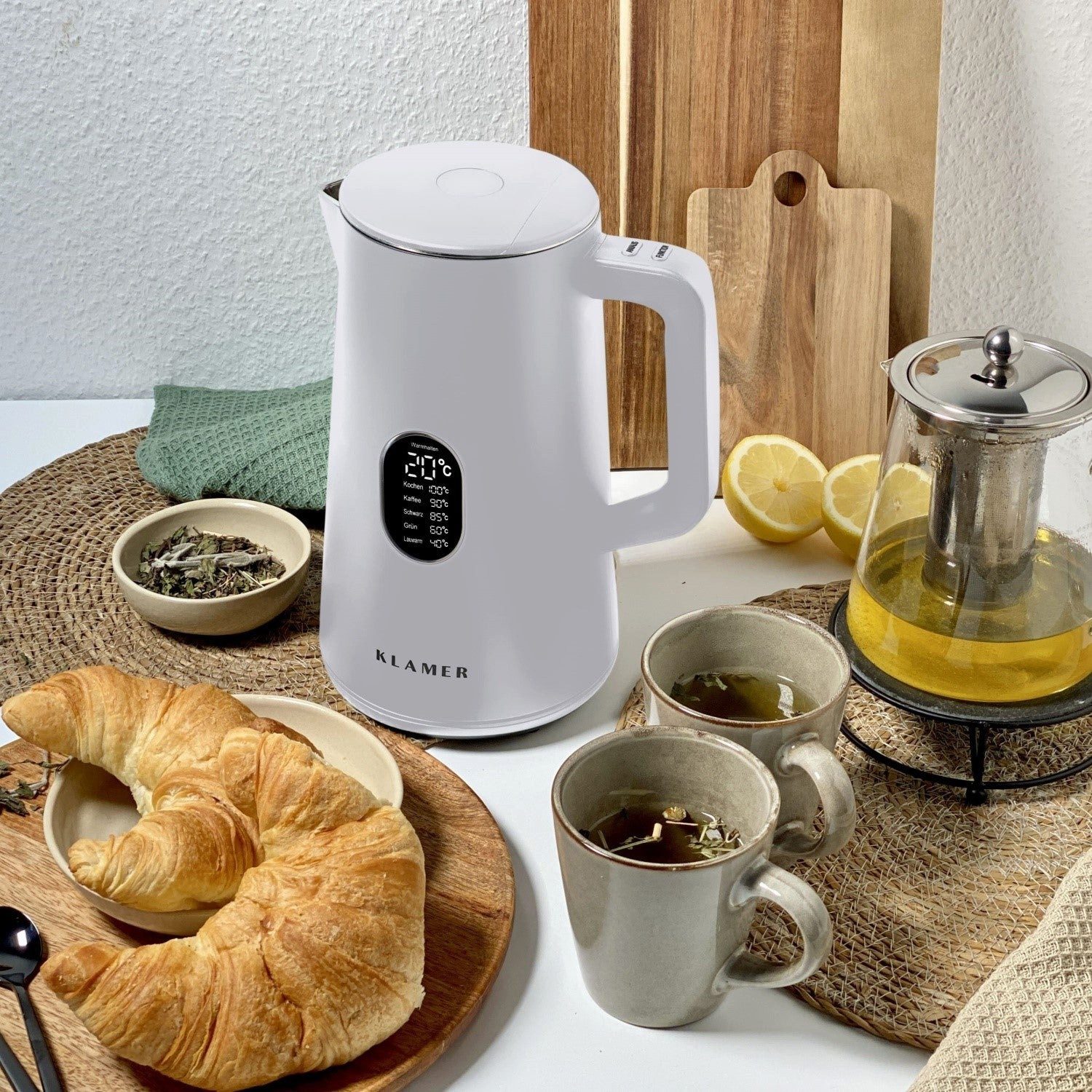 KLAMER Wasserkocher Edelstahl mit Temperatureinstellung 40-100°C, Warmhaltefunktion, matt…, 1,5 l, 1800 W, 1,5L, 5 Temp.-Einst., kalkfrei, BPA-frei, integrierte – Bild 2 von 5