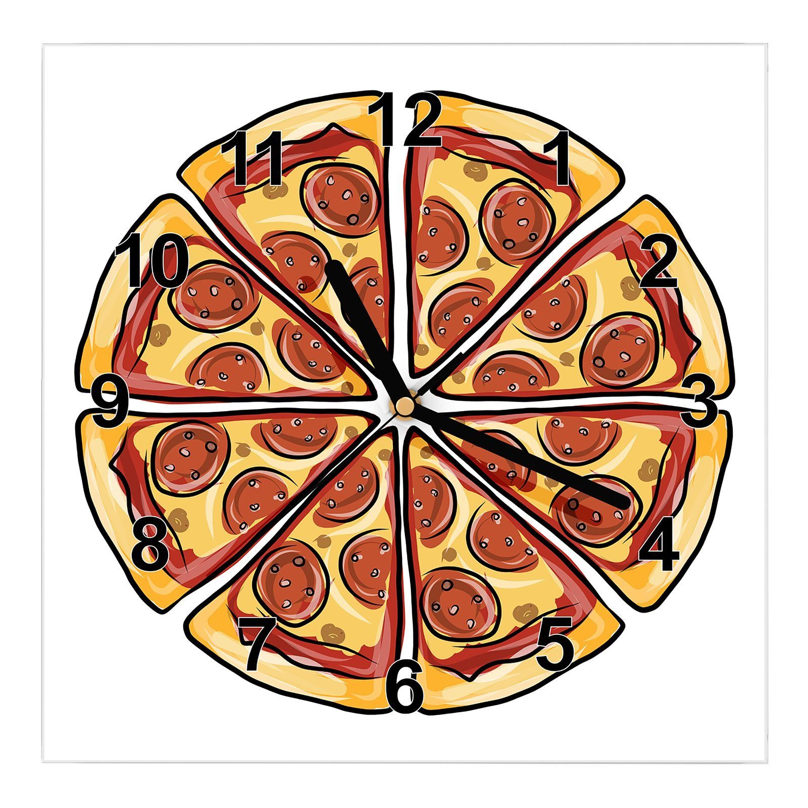 x mit Glasuhr Pizzaecken Wandkunst Wanduhr Motiv Größe cm Wanduhr 30 30 Design Primedeco