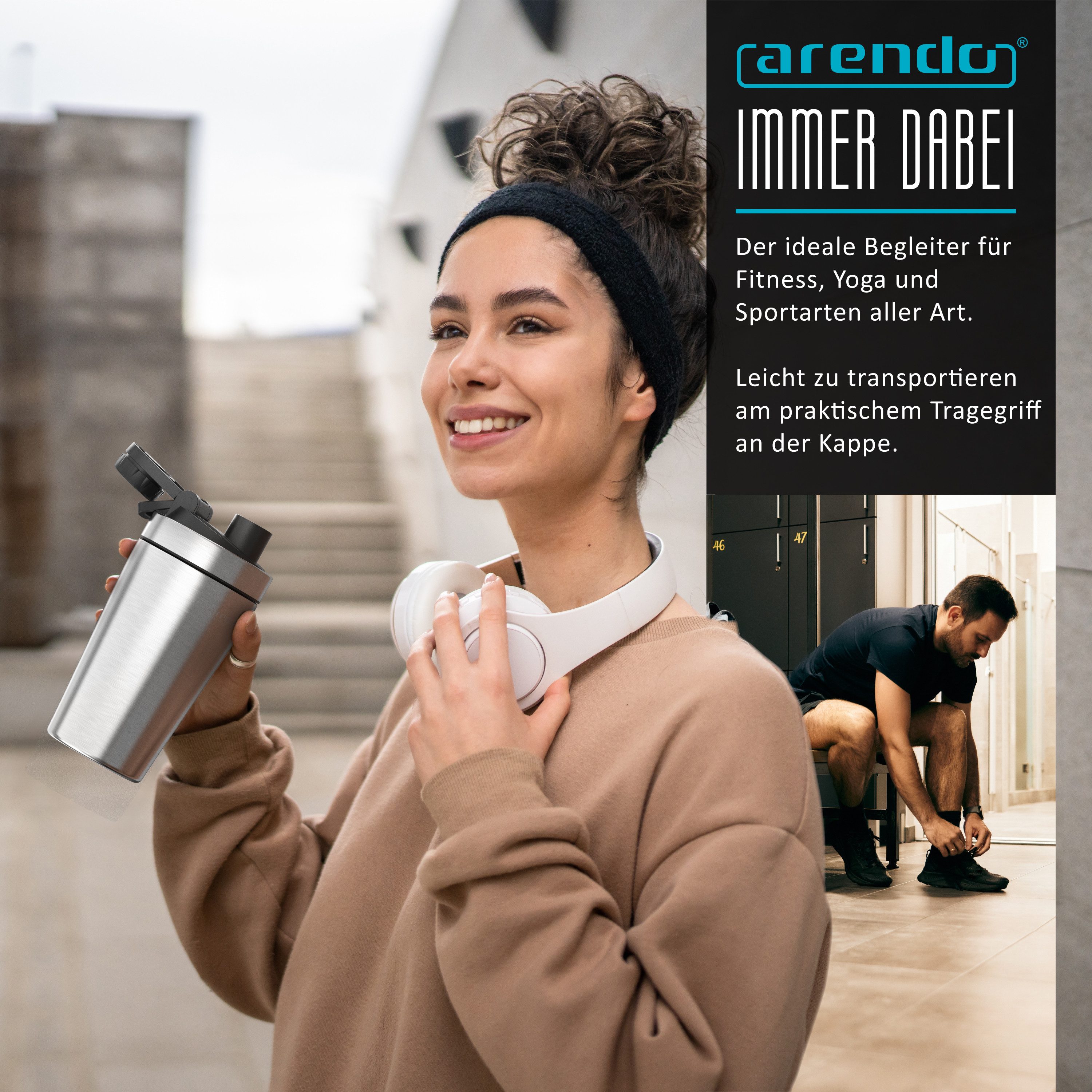 Arendo Protein Shaker Edelstahl Eiweißshaker 500 ml, verschließbar, bruchfest, BPA-frei, Edelstahl, (1-tlg), auslaufsicher, spülmaschinengeeignet, mit Tragegrif – Bild 5 von 5