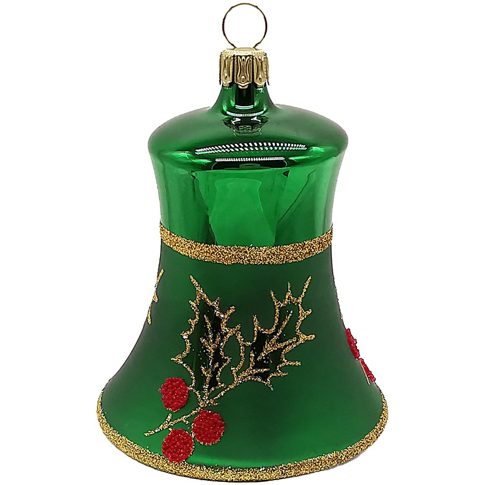 Schatzhauser Christbaumschmuck Glocke Ilex-Zweig Ø7cm (1-tlg), mundgeblasen, handbemalt