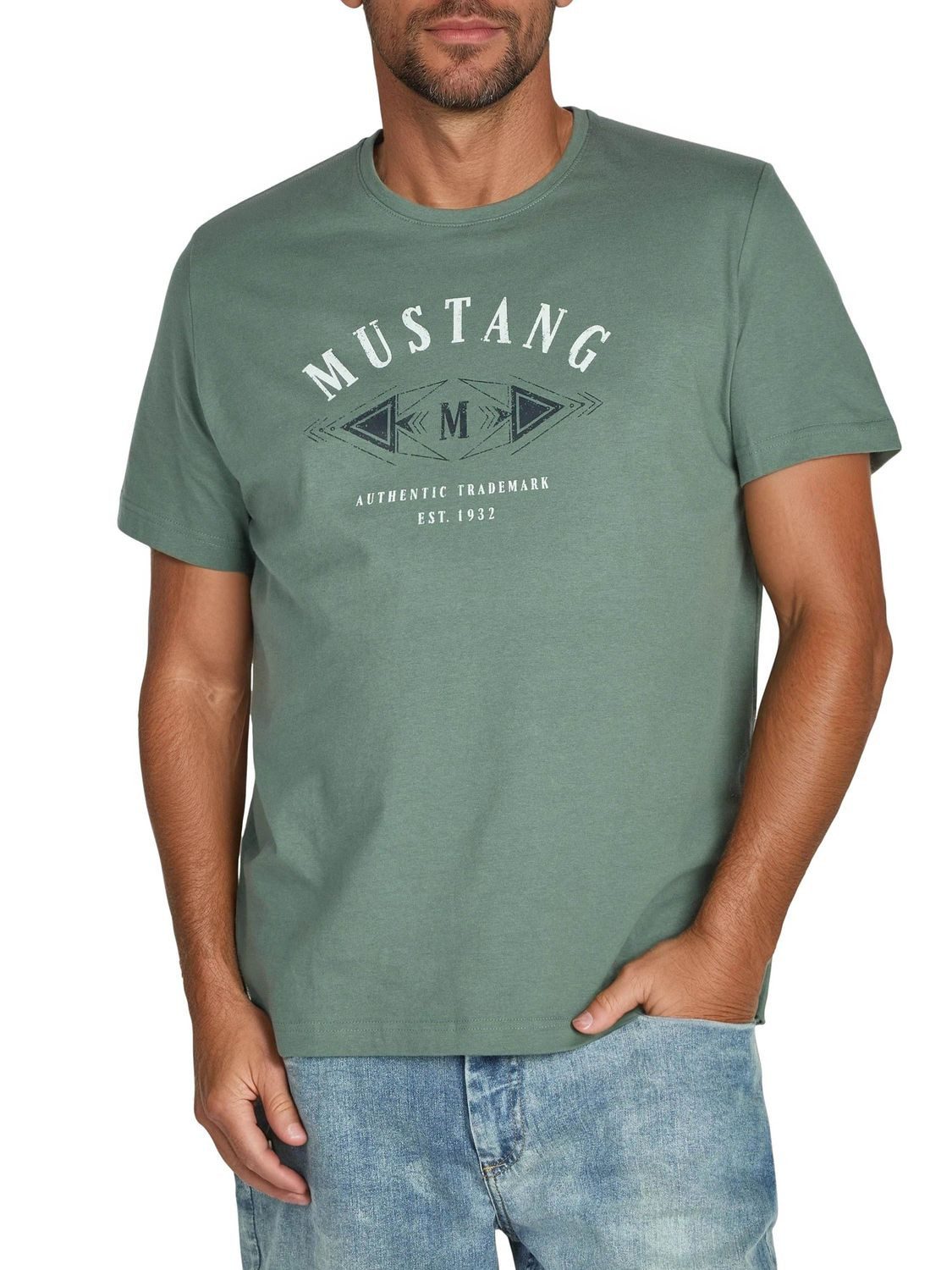 MUSTANG T-Shirt Herren Printshirt Regular Fit (1-tlg) Kurzarm Tee Shirt mit Rundhalsausschnitt aus 100% Baumwolle