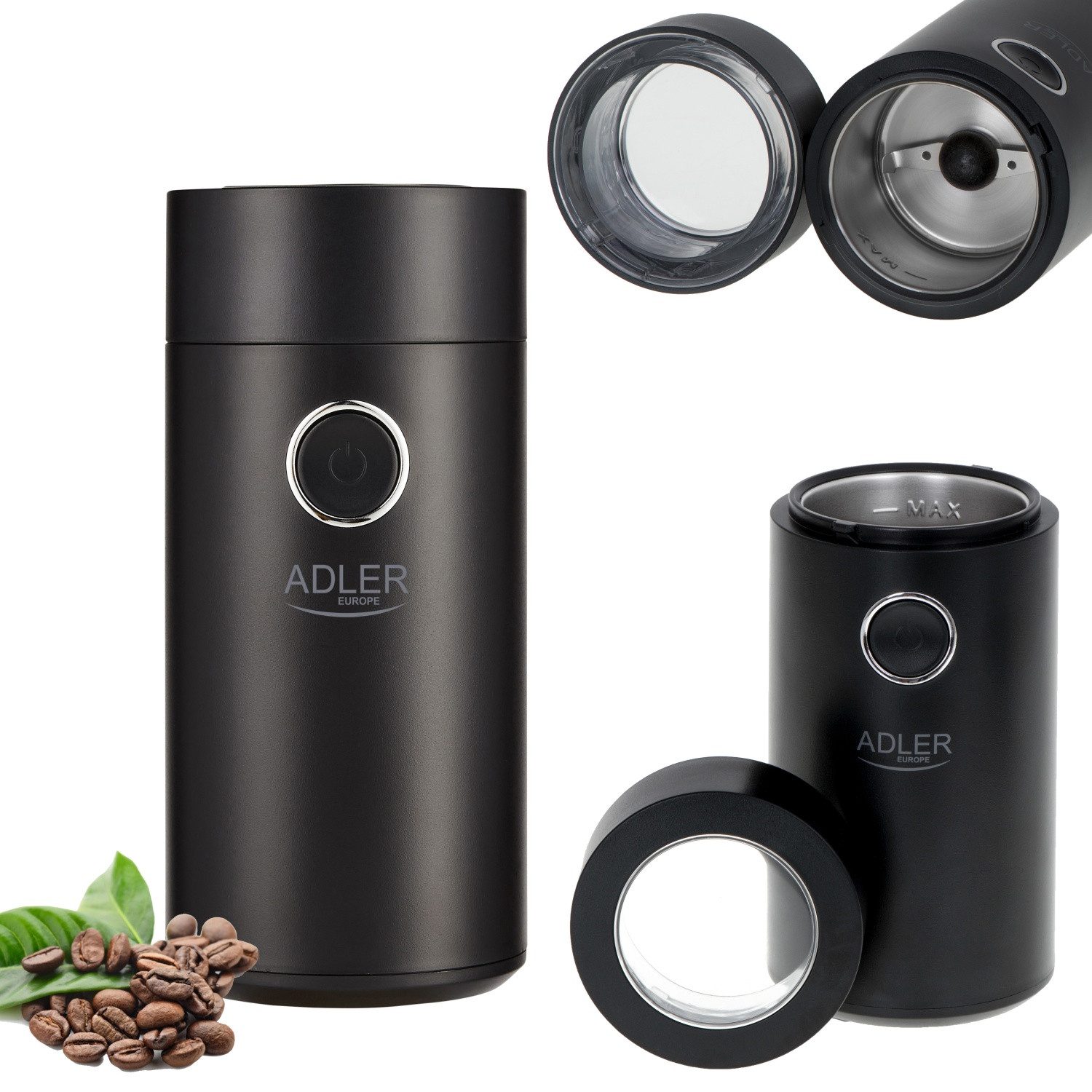 Adler Kaffeemühle Adler Kaffeemühle 150W AD_4446bs Schwarz, 75 g Bohnenbehälter