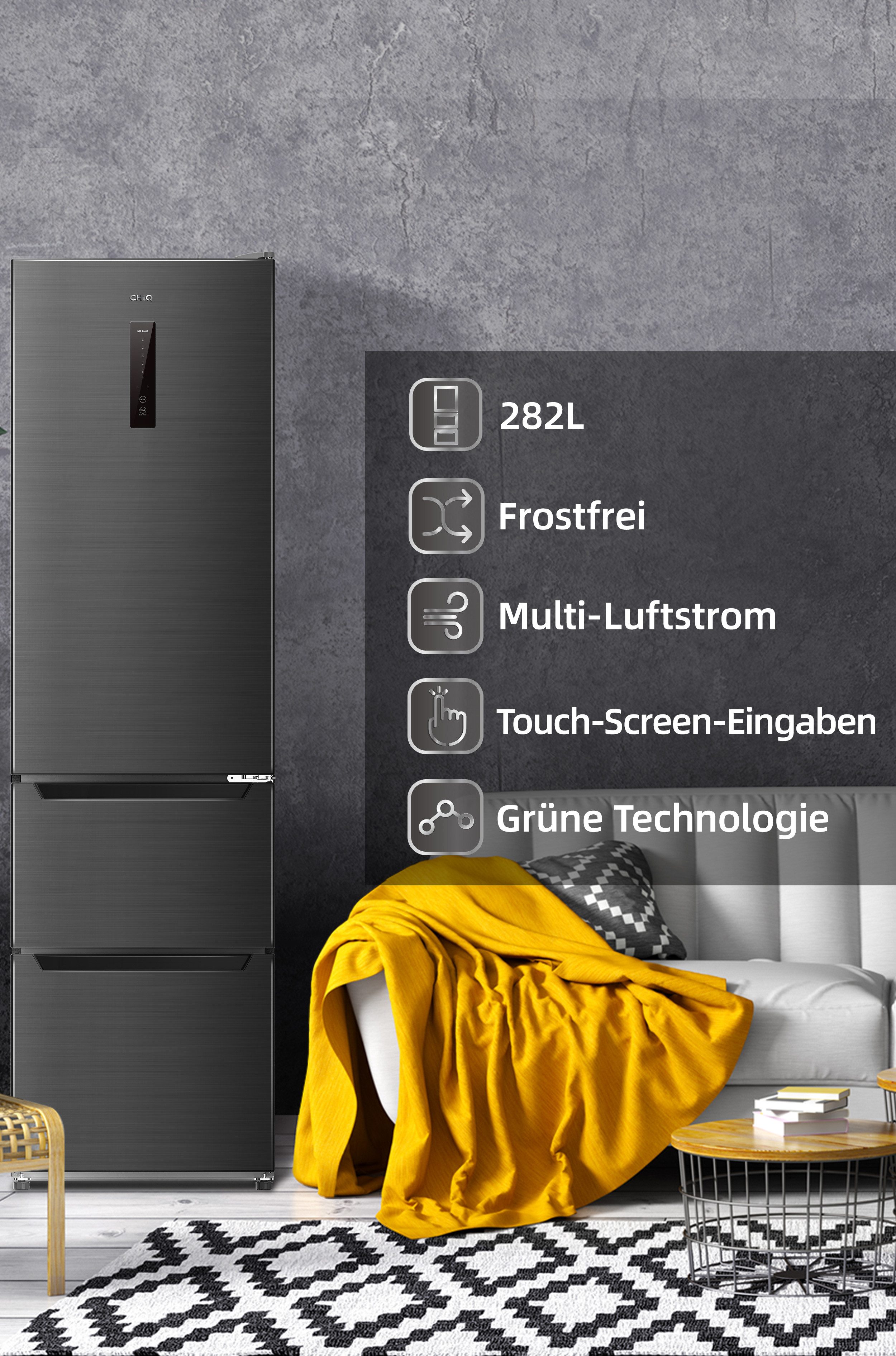 CHiQ Kühl-/Gefrierkombination Optimal Frische+ CID282NEIBE, 19.2 cm hoch, 54 cm breit, 12 Jahre Garantie für den Kompressor, 37dB, Optimal Fresh+